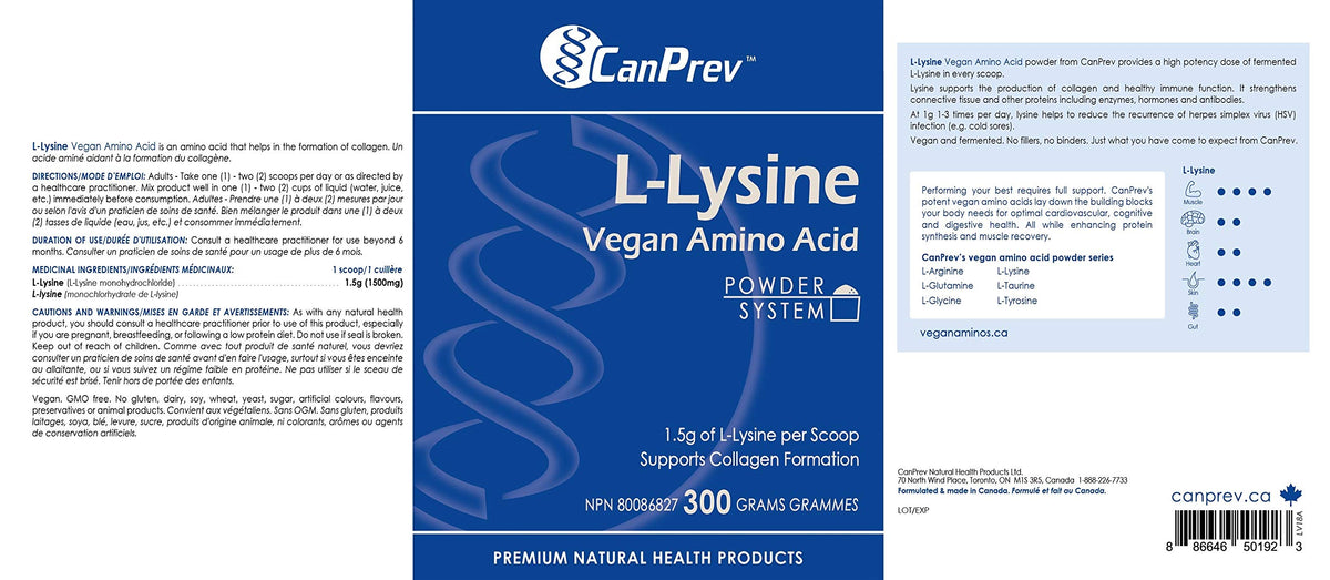 CanPrev L-Lysine Powder, Vegan, 1.5g per Scoop, Helps in Collagen Formation