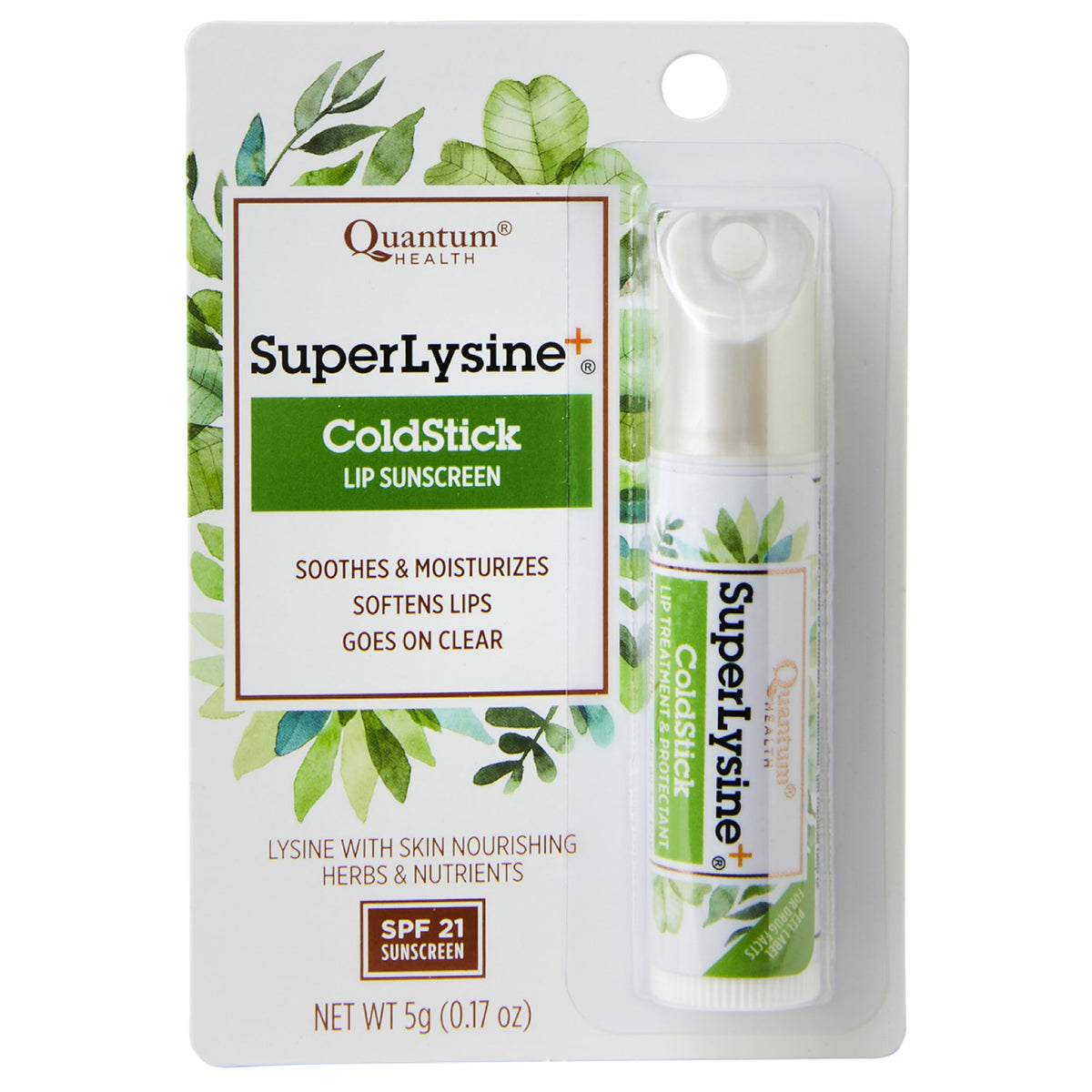 Quantum Health SuperLysine+ ColdStick Lip Balm 5g – SPF 21 Sun Protection, Lysine with Calendula & Vitamin E – Smooths, Moisturizes & Nourishes Dry Lips – Supports Healthy, Hydrated Lips, Unflavored