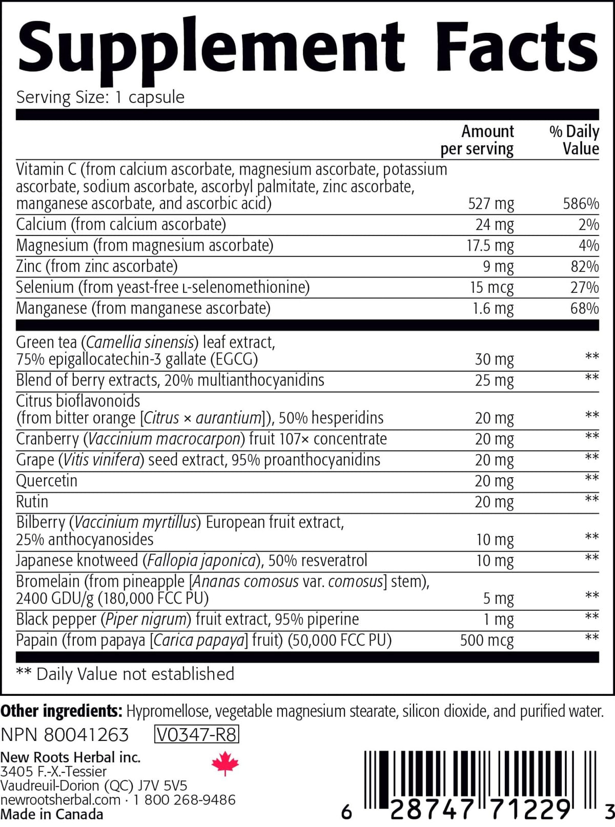 New Roots Herbal Vitamin C⁸ 90 Veg Capsules, 45-Day Supply - 8 Active Forms of Buffered Vitamin C with Zinc & Green Tea Extract for Enhanced Absorption, Antioxidant Support, Non-GMO, Made in Canada