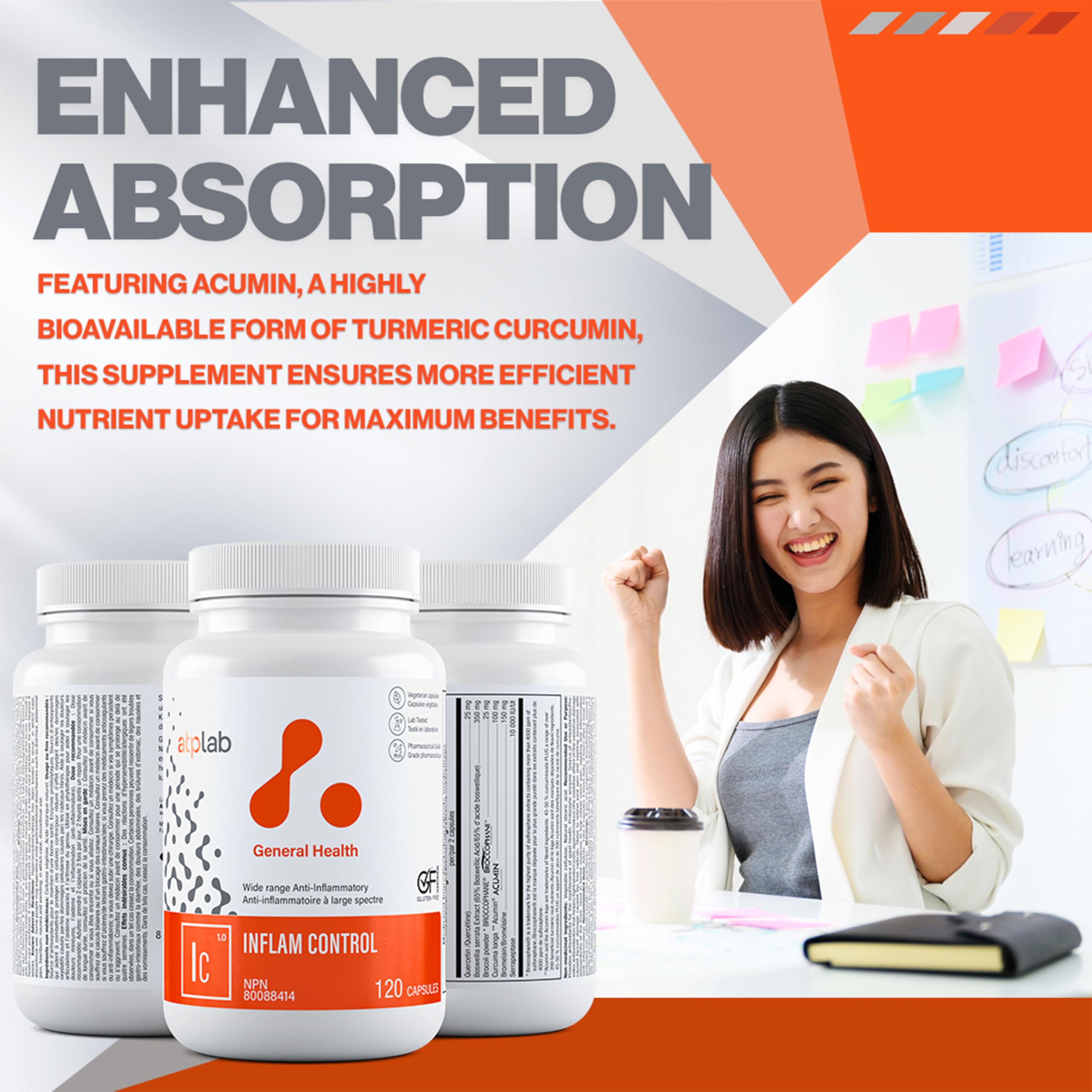 ATP LAB Inflam Control, 120 Capsules - Joint & Muscle Support with Acumin Turmeric, BroccoPhane, Boswellia, Serrapeptase, Bromelain, Quercetin - Enhanced Comfort & Mobility