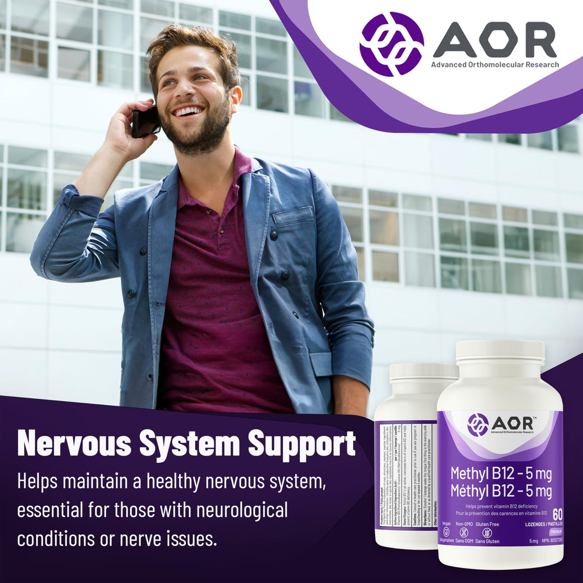 AOR Methylcobalamin Vitamin B12 Lozenges, 5 mg, 60 Lozenges & 60 Day Supply