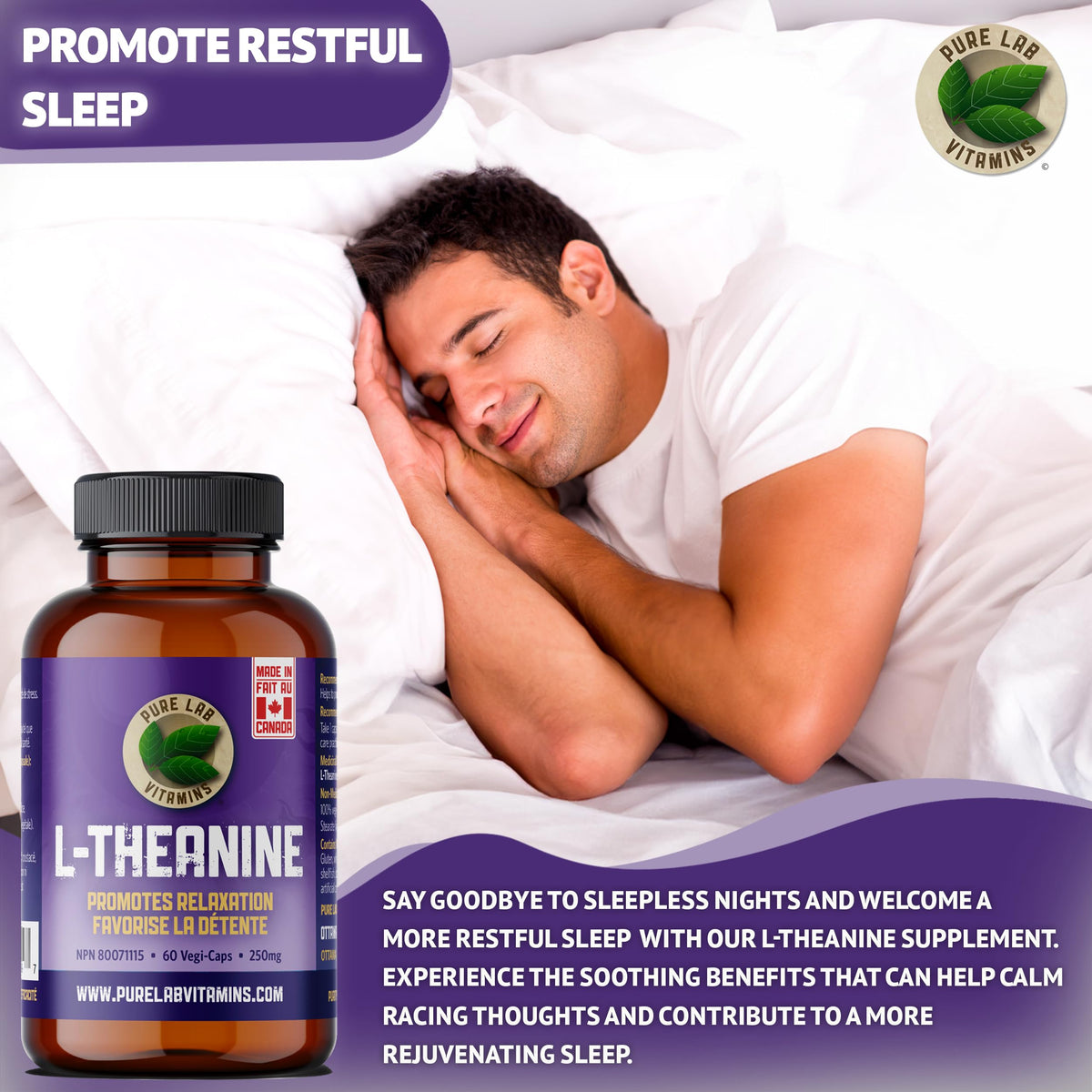 Pure Lab Vitamins | L-Theanine 250mg Vegi Capsules | Pressure and Concerns Relief Supplements | Brain Memory & Focus Supplement for Adults | Promotes Relaxation & Improves Sleep | Quality Gentle Sleep Aid