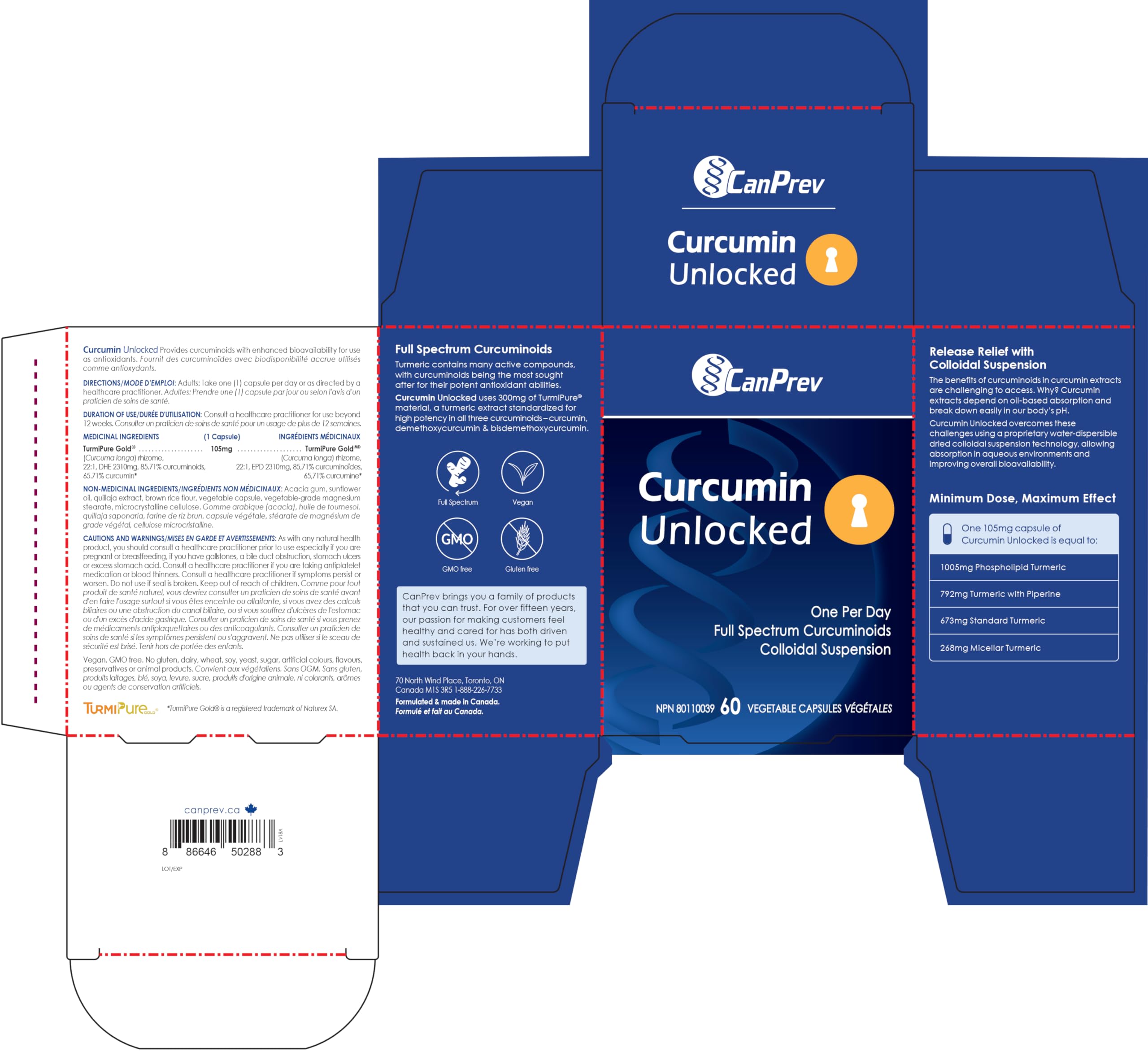 CanPrev Curcumine Libérée, 60 végé-caps, 2 mois de supplémentation - Suppléments de curcumine de curcuma à biodisponibilité améliorée - Curcuminoïdes à spectre complet pour le soutien des articulations, la mobilité, la flexibilité et la digestion