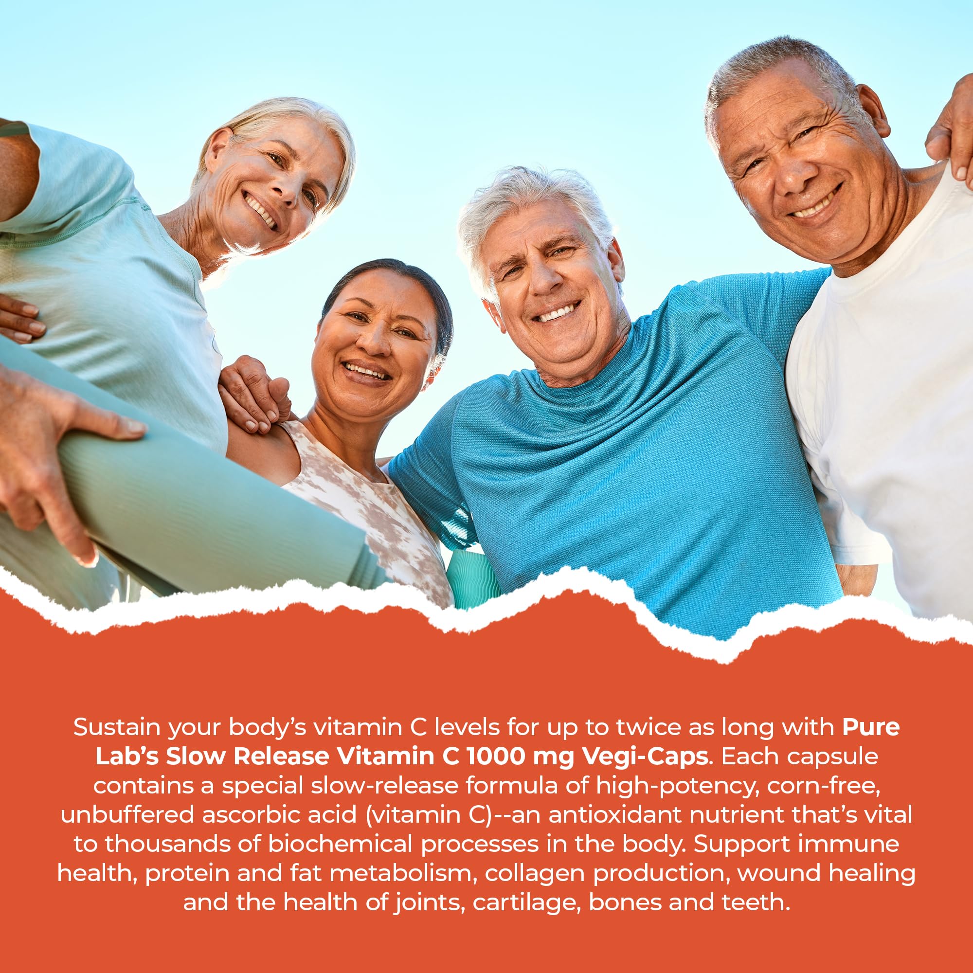 Pure Lab Vitamins Vitamine C à libération lente sans maïs 1000 mg - 120 gélules végétales