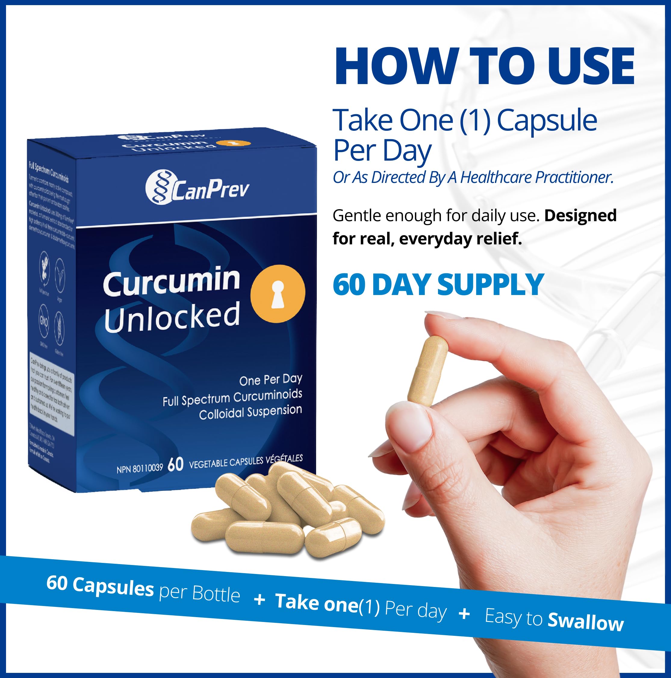 CanPrev Curcumine Libérée, 60 végé-caps, 2 mois de supplémentation - Suppléments de curcumine de curcuma à biodisponibilité améliorée - Curcuminoïdes à spectre complet pour le soutien des articulations, la mobilité, la flexibilité et la digestion