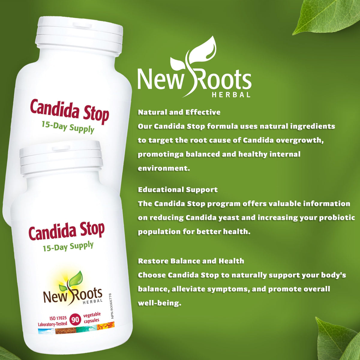 New Roots Herbal Candida Stop 90 Capsules, Black Walnut, Caprylic Acid