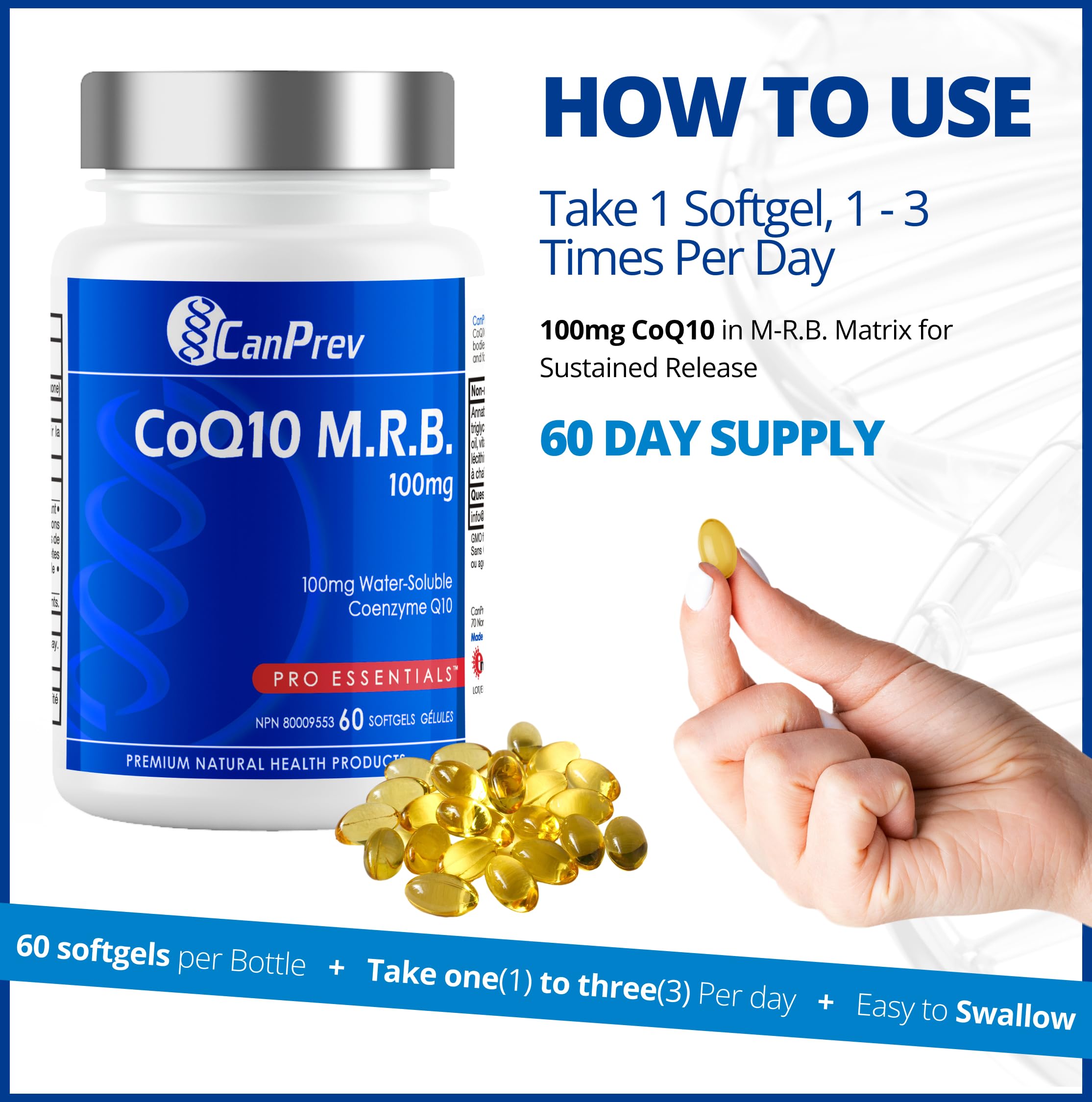 CanPrev - CoQ10 M.R.B. 100mg, 60 Softgels 60-Day Supply - Helps to Maintain and Support Cardiovascular Health - Formulated with Water Soluble Coenzyme Q10 - Non-GMO and Gluten-Free