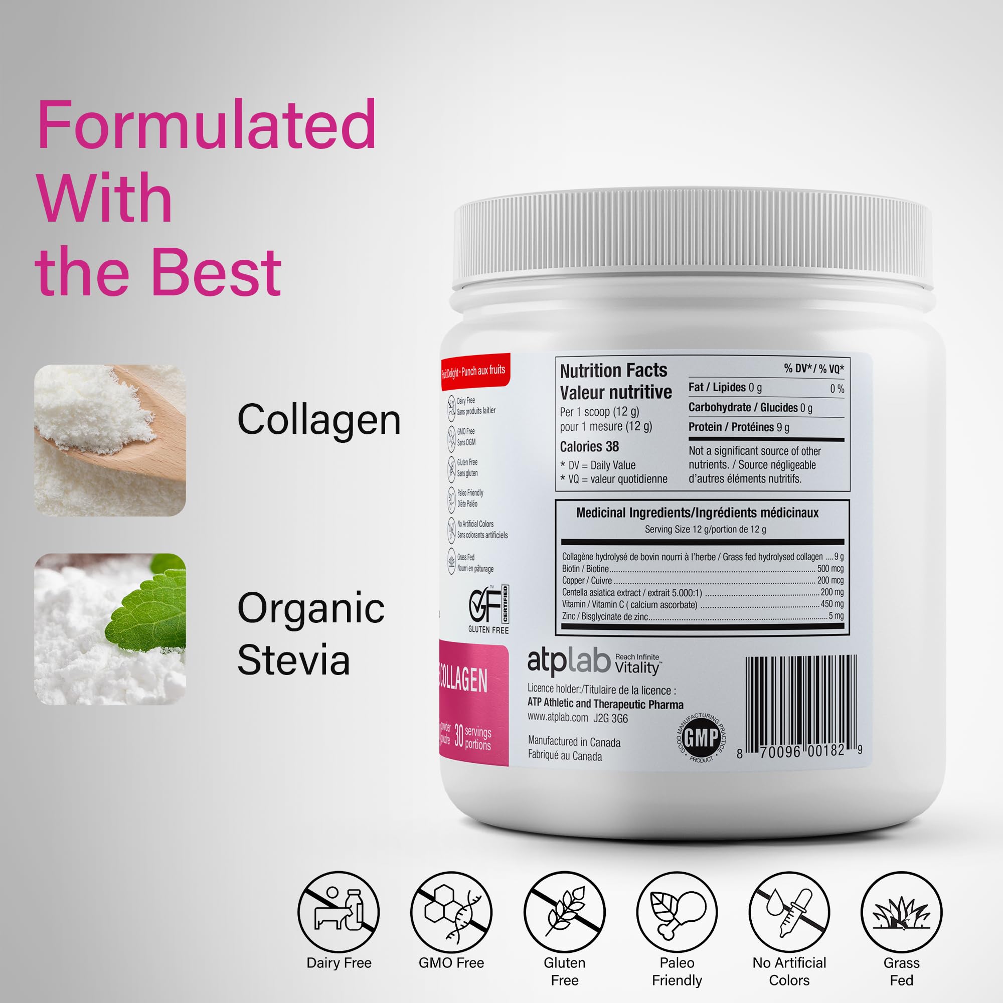 ATP LAB - Total Radiance Collagène 360g - Poudre de protéines de collagène pour femmes - Pour la peau, les cheveux et les ongles - Suppléments de collagène pour femmes