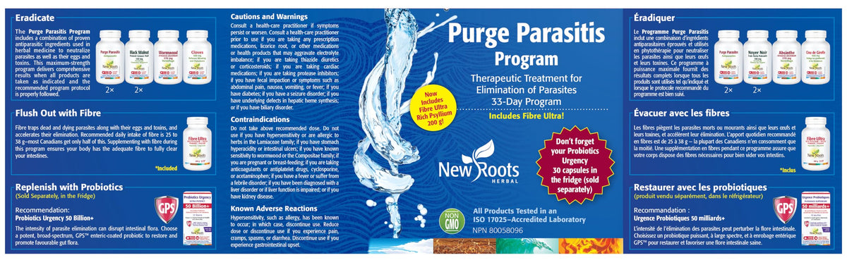 New Roots Herbal Purge Parasitis Kit, Non GMO, 33 Day Supply, 500 Capsules