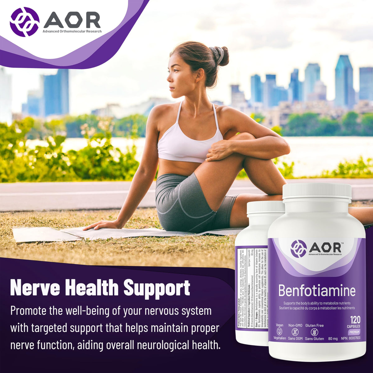 AOR Benfotiamine Vitamin B1 Thiamine Supplement, Vegan, 80 mg, 120 Capsules