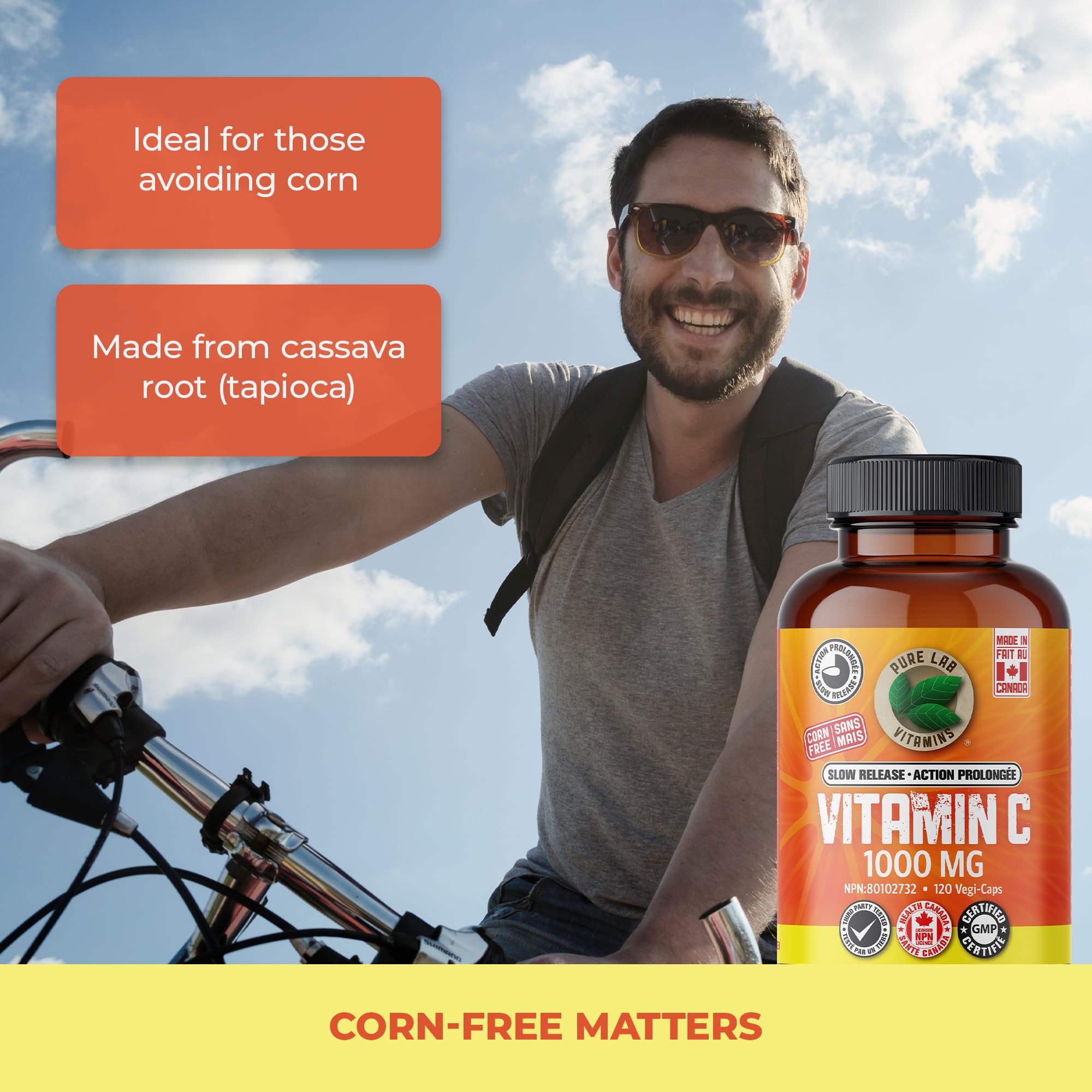 Pure Lab Vitamins Vitamine C à libération lente sans maïs 1000 mg - 120 gélules végétales