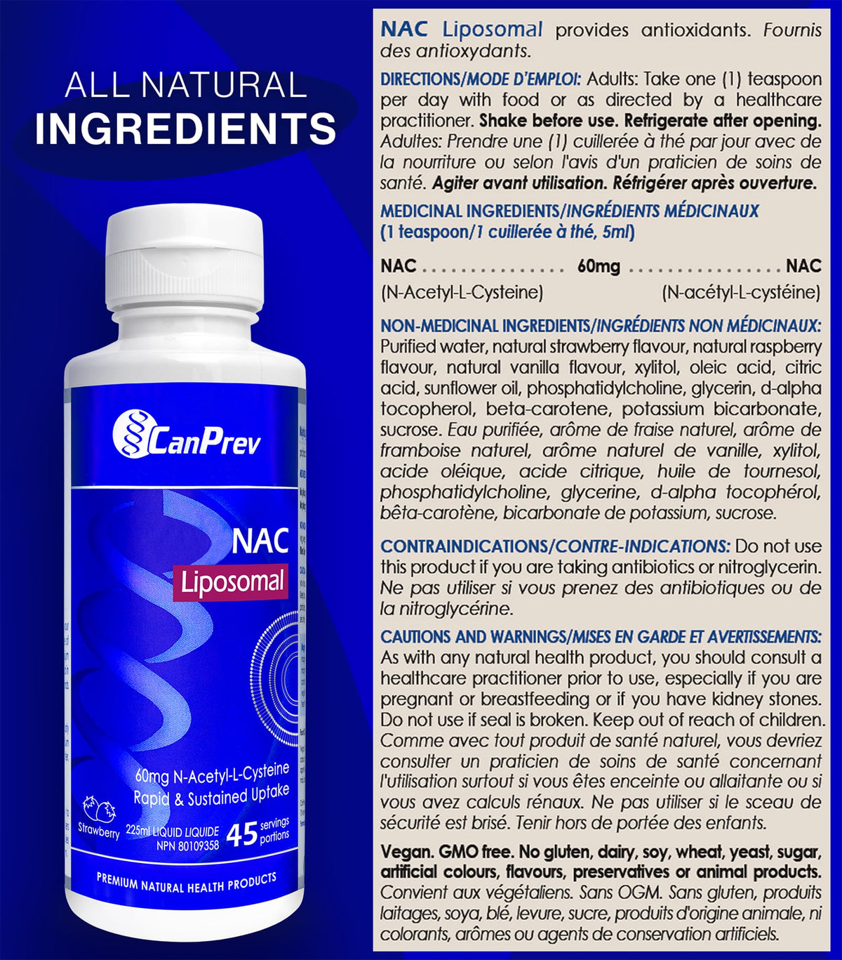 CanPrev Liposomal NAC Supplement, N Acetyl Cysteine, Strawberry, 225ml
