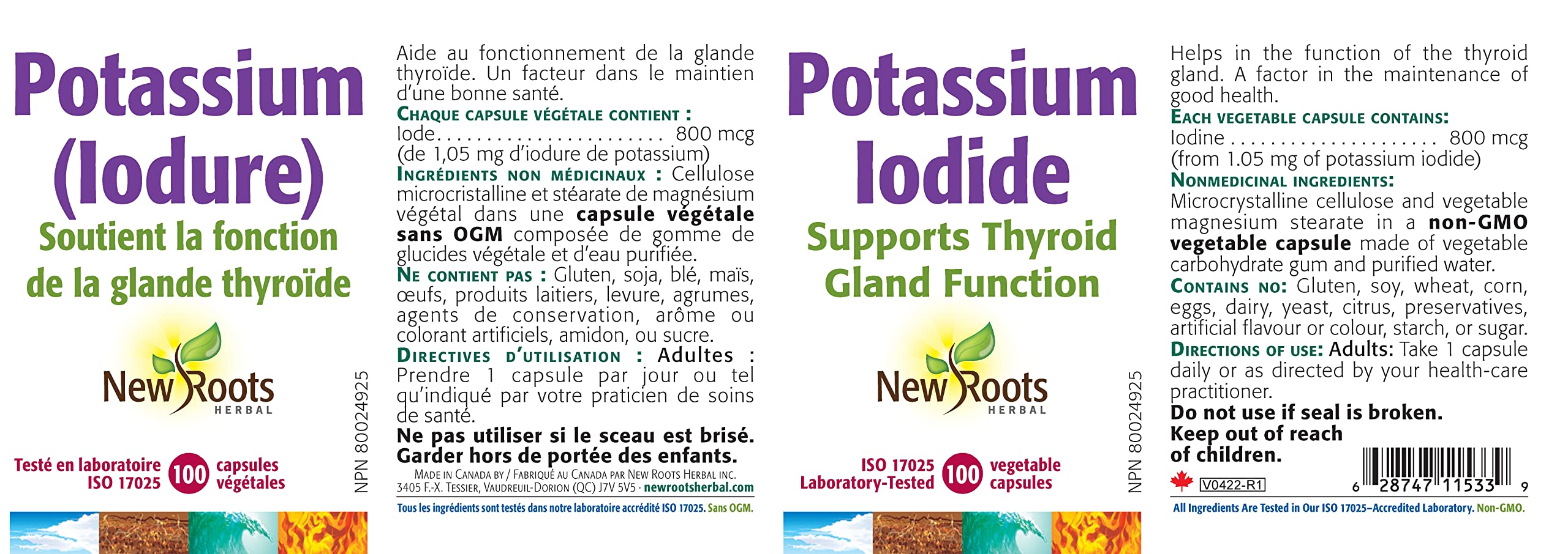 New Roots Herbal Potassium Iodide 800mcg 100 Veg Capsules, 100-Day Supply, Organic Potassium Iodide Supplement for Daily Thyroid Support, Hormone Balance & Energy, Easy to Swallow, Gluten & Dairy-Free