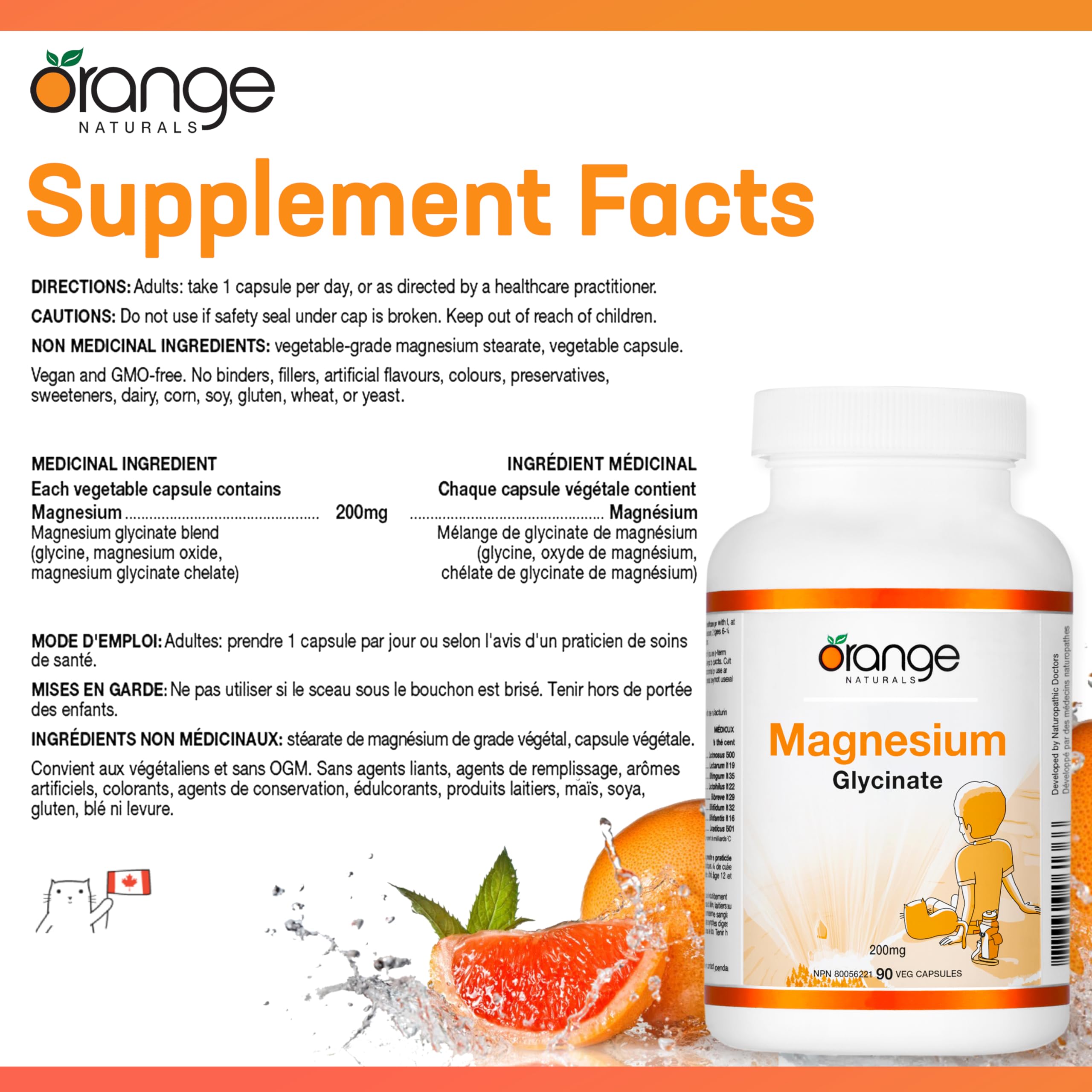 Orange Naturals Magnésium Glycinate 200mg