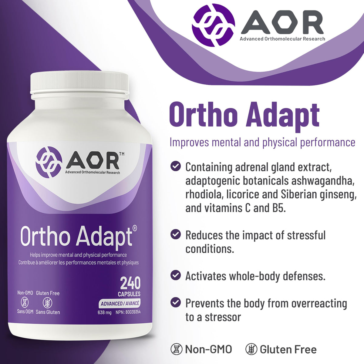 AOR Ortho Adapt Capsules, Adaptogen, Ashwagandha, Rhodiola, 120 Day Supply