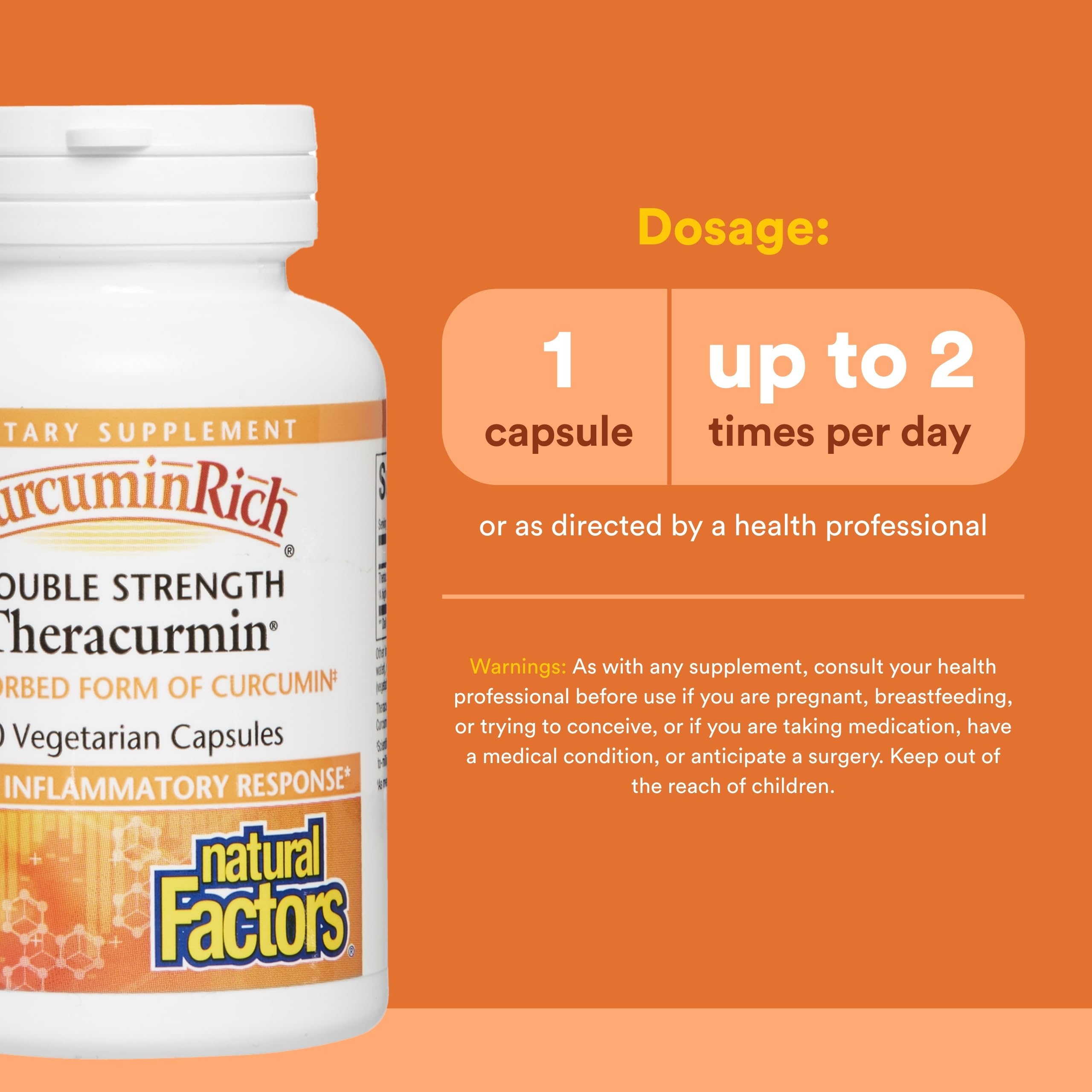 Natural Factors - CurcuminRich Double Strength Theracurmin 60mg, #1 Absorbed Form of Curcumin, 60 Vegetarian Capsules