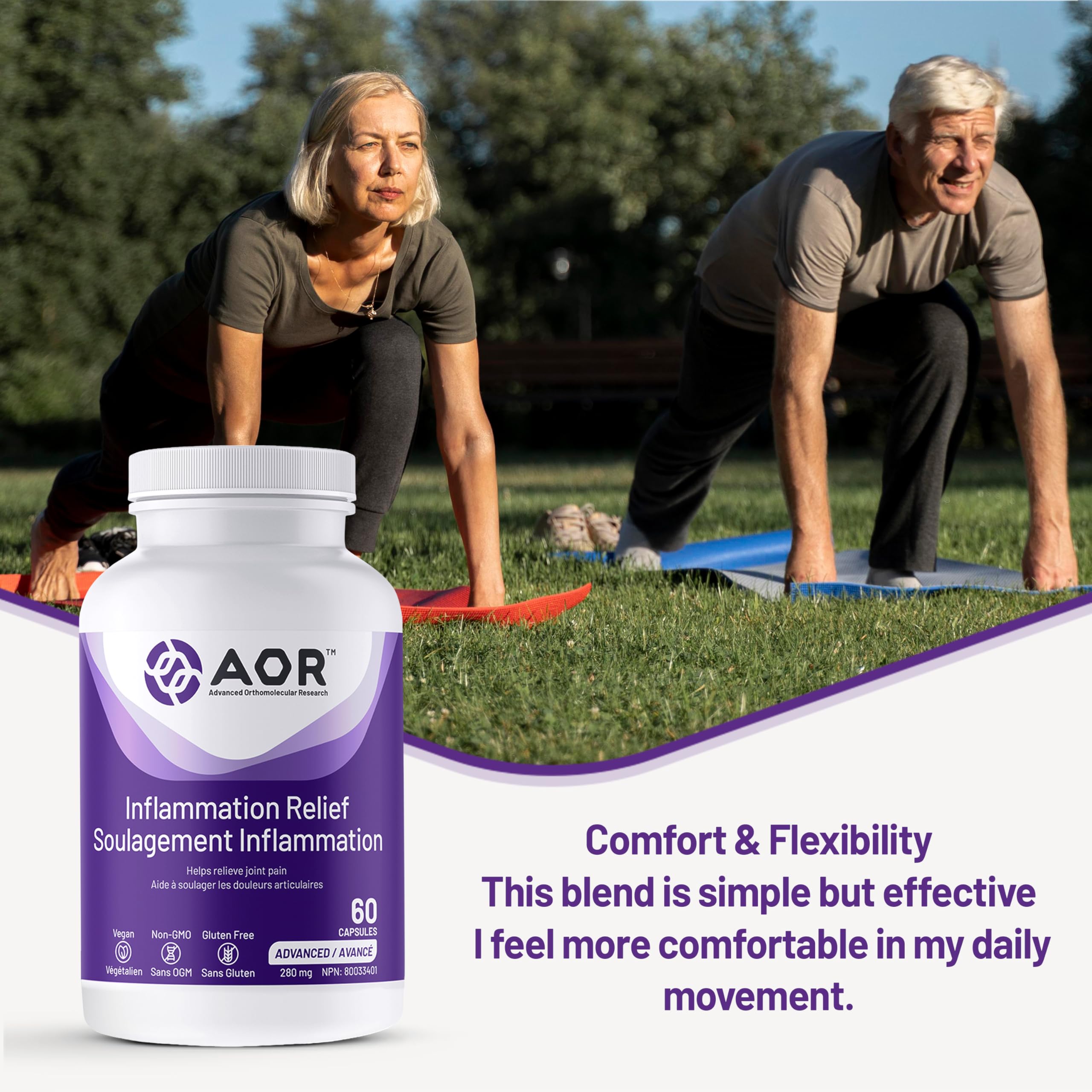 AOR Complément Soulagement de l'Inflammation 280mg, 60 Gélules pour 60 Jours - Contient Boswellia, Curcumine Longvida & Ashwagandha - Mélange de Curcuma pour le Soutien Articulaire, la Souplesse & le Confort - Végétalien et Sans OGM