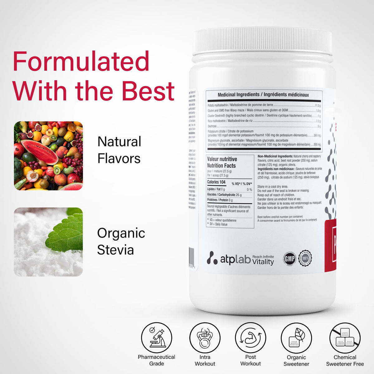 atplab Carb Electrolyte Powder, Pentacarb, Cherry Raspberry, 40 Servings