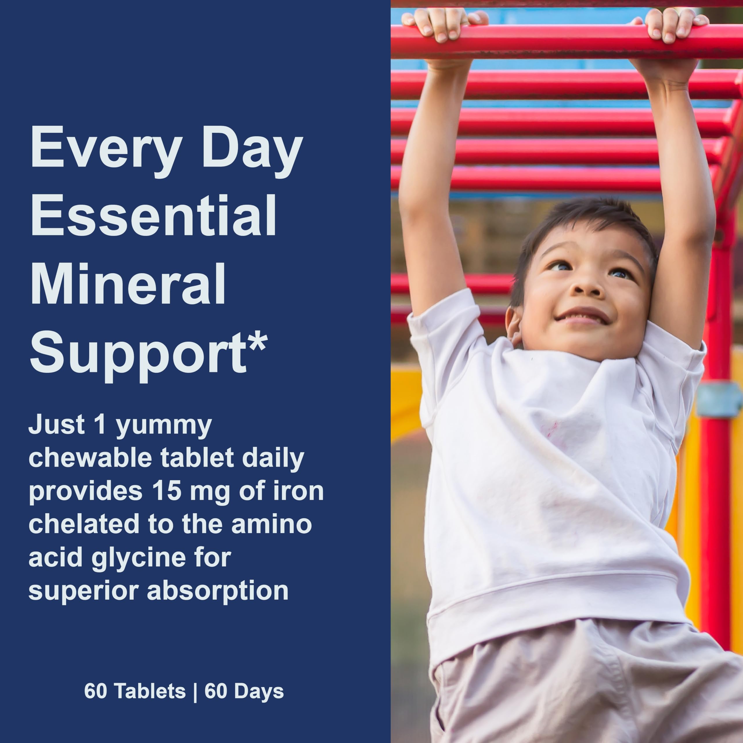 Carlson - Fer à croquer pour enfants, 15 mg, absorption supérieure, production d'énergie, bien-être optimal, sans OGM, fraise, 60 comprimés à croquer