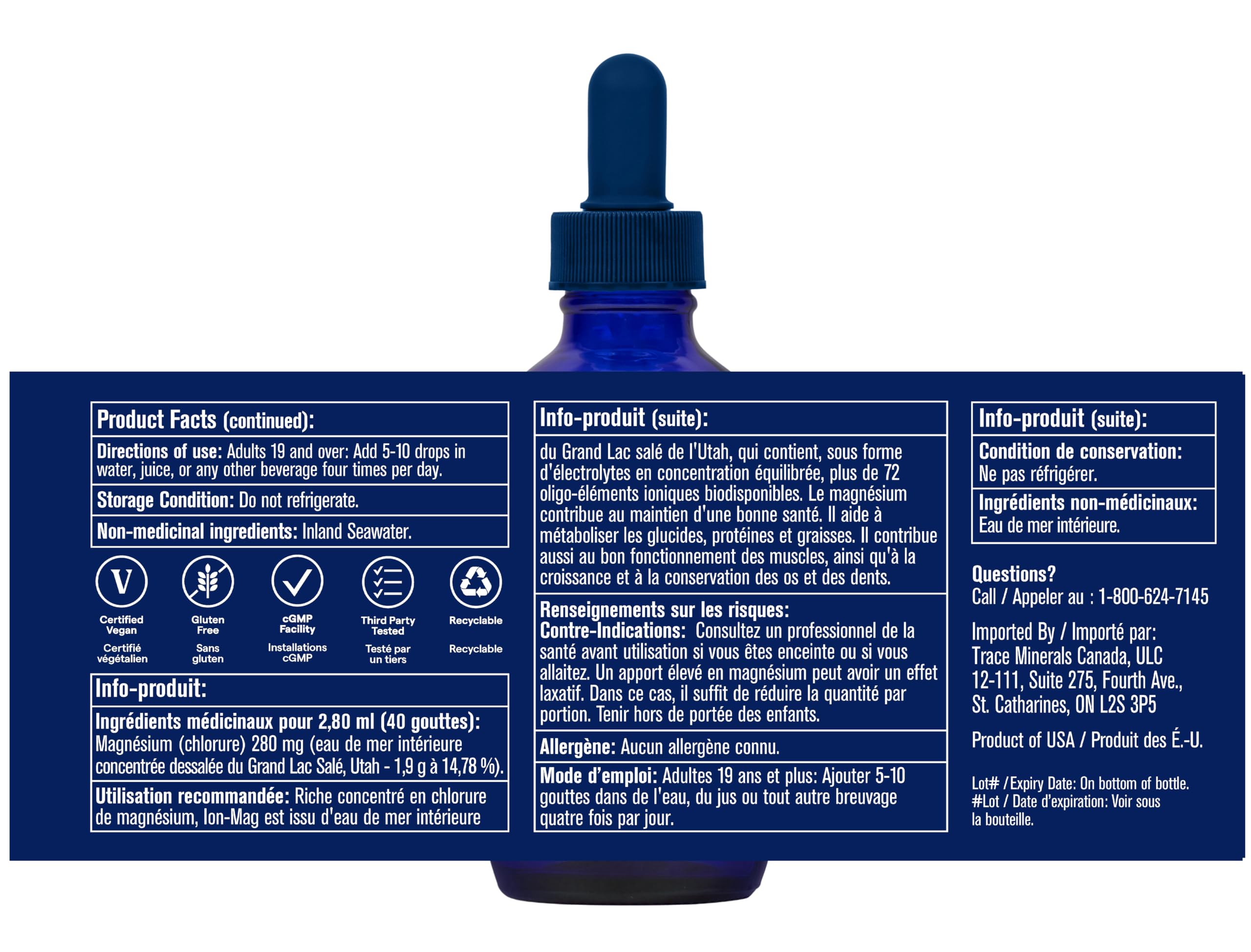 Trace Minerals Research Ion-Mag Liquid Supplement, 120 ml 85-Day Supply - Supports Muscle Function & Development of Bones and Teeth - Vegan and Gluten-Free