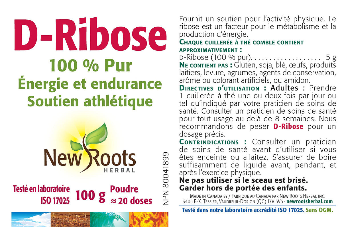 New Roots Herbal D Ribose Powder, ATP Support, Non GMO, 100 g, Unflavoured