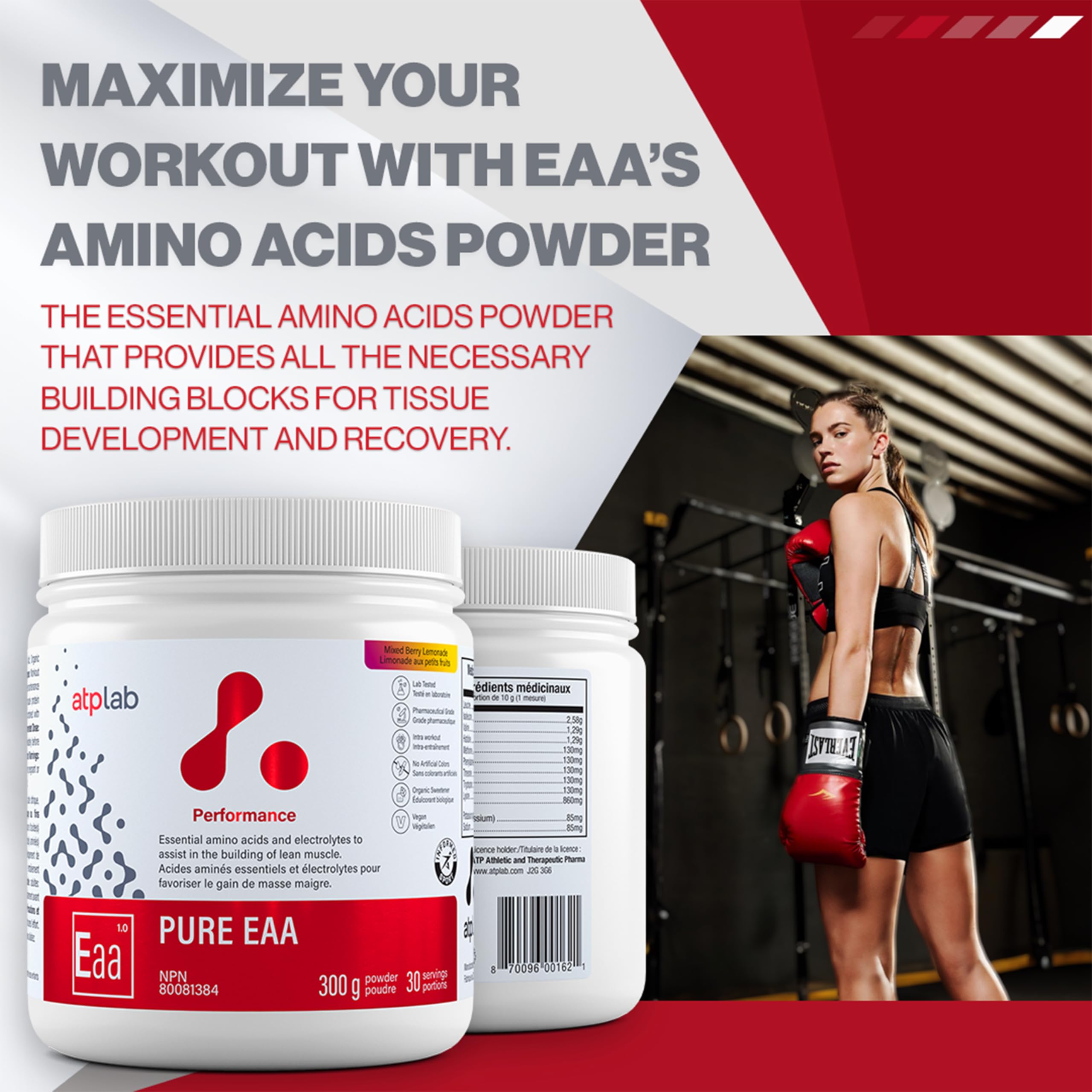 ATP LAB - Pure EAA en Poudre 300g (Saveur Framboise) - Supplément EAA - Poudre d'Acides Aminés Essentiels - Développement Musculaire - Récupération Musculaire