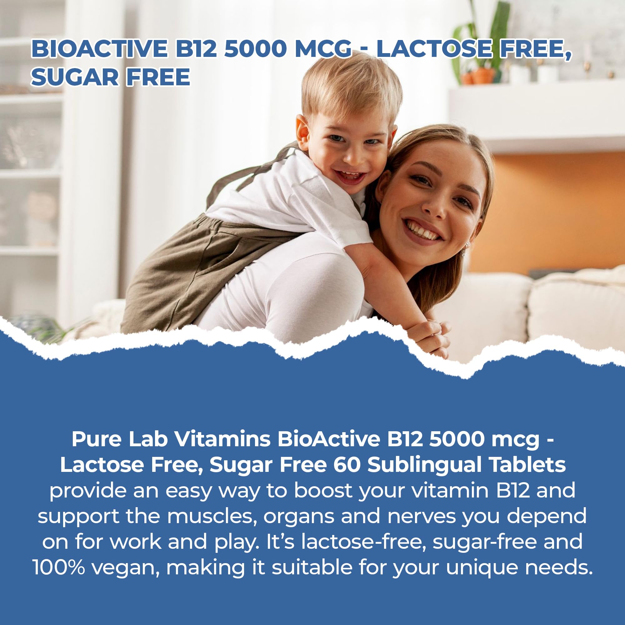 Pure Lab Vitamins B12 BioActive 5000 mcg - Sans lactose, sans sucre