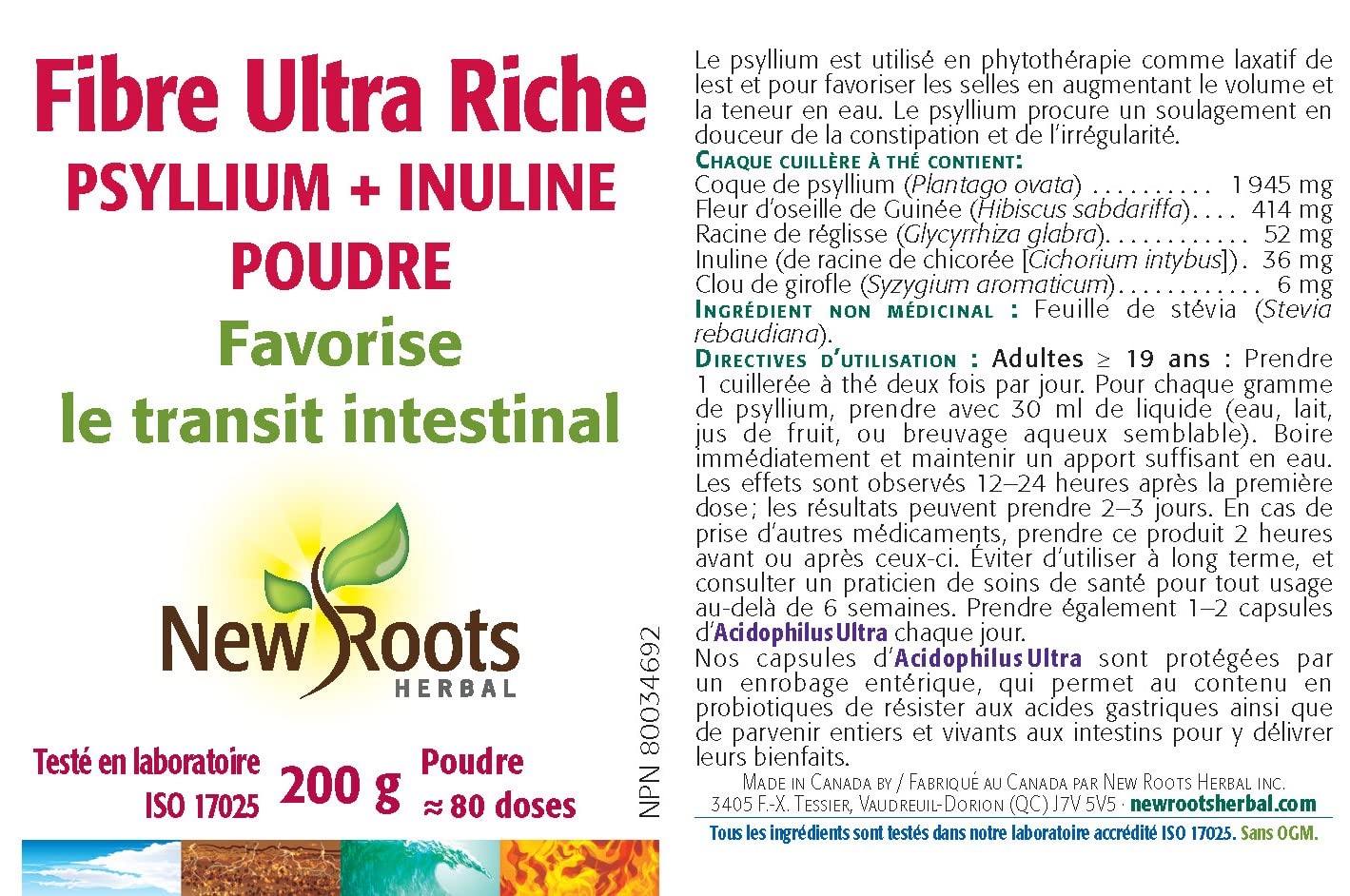 New Roots Herbal - Fibres ultra riches Psyllium + Inuline