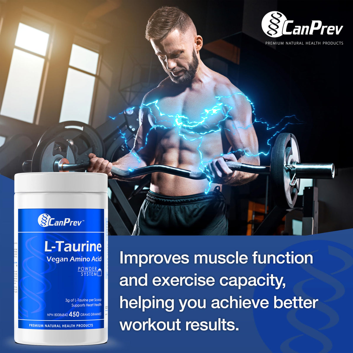 CanPrev L-Taurine Amino Acid Powder, Fermented, Vegan, 3 g per Scoop, 450 g
