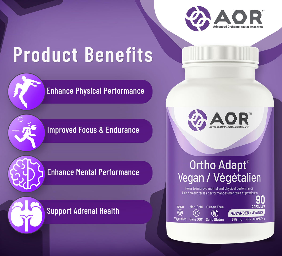 AOR Ortho Adapt Vegan, Ashwagandha, Vitamin C, Energy Support, 90 Capsules
