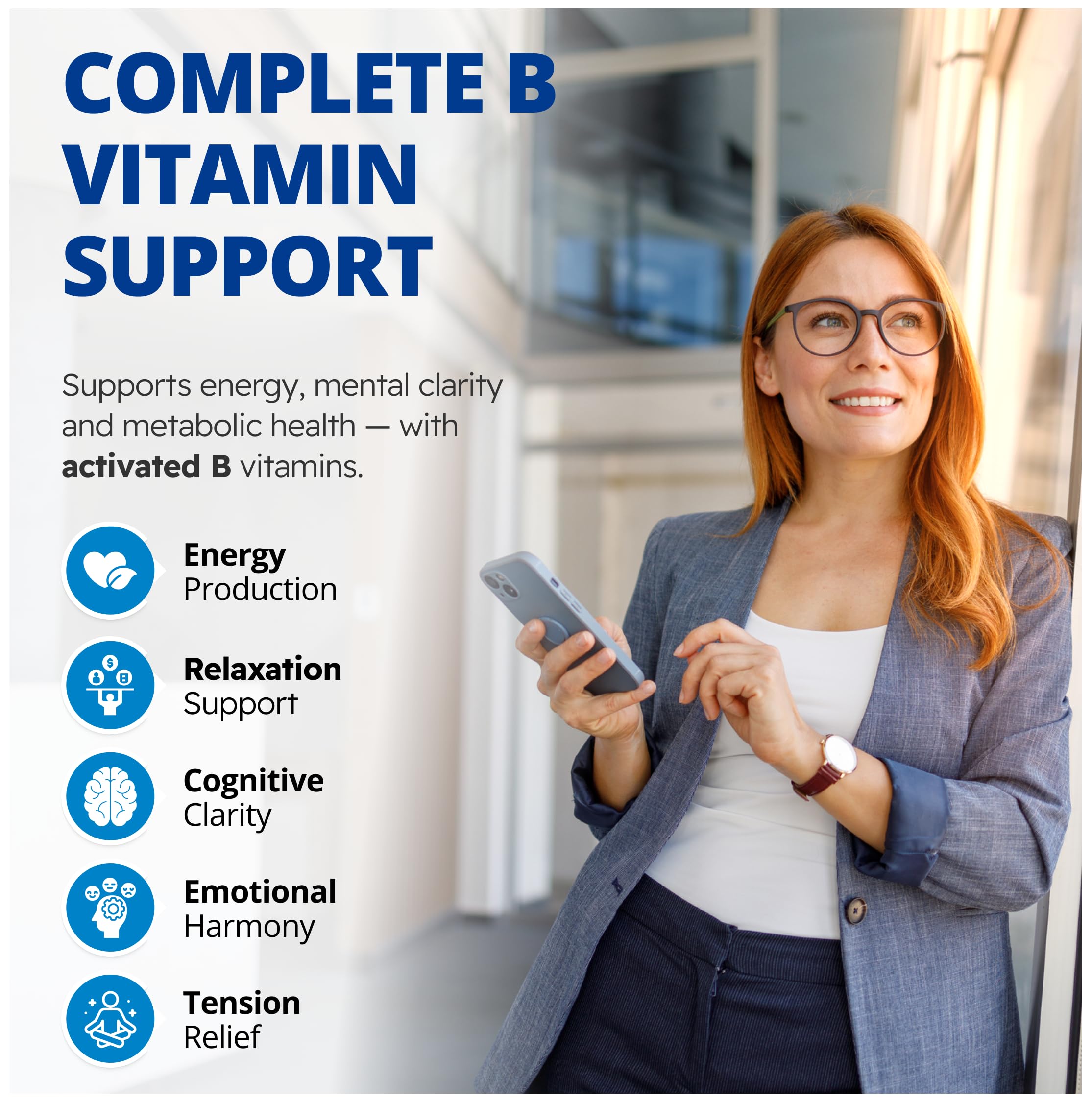 CanPrev Synergy B Complex 60 capsules végétales Approvisionnement de 30 jours - Supplément de vitamine B avec L-théanine 200mg - Complexe B complet optimisé avec folate activé L-5-MTHF et spiruline - Végétalien, sans OGM et sans gluten