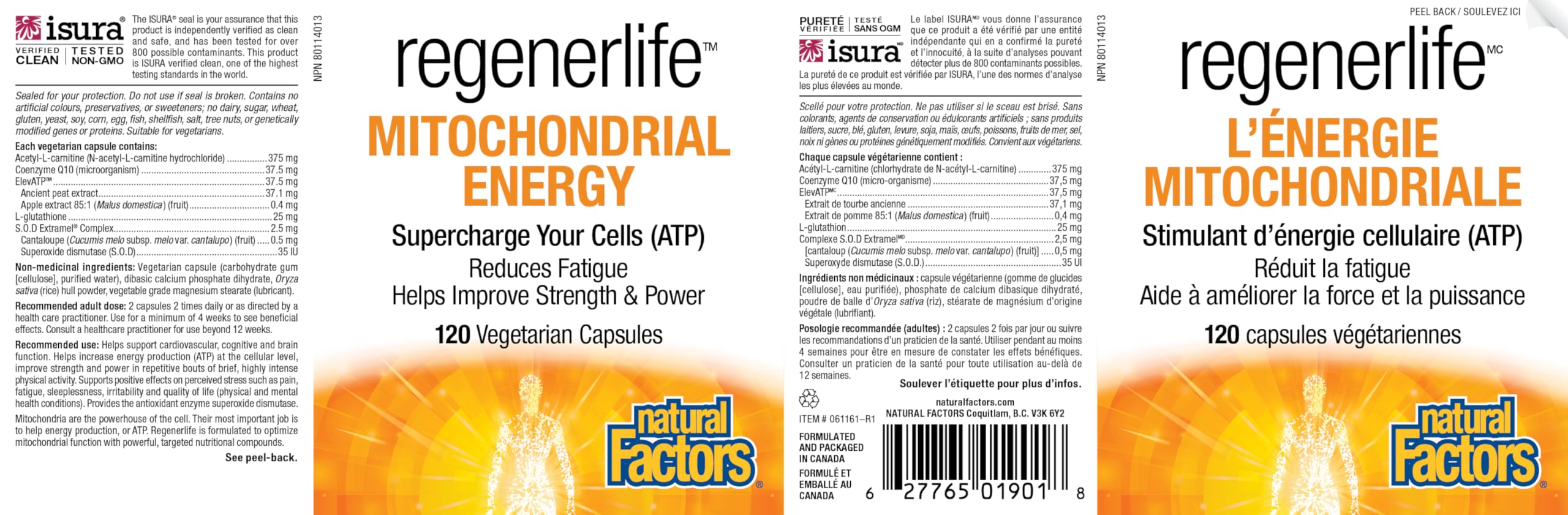 Natural Factors Regenerlife Mitochondrial Energy, 120 vegetarian capsules, Helps Increase Energy Production (ATP) at the Cellular Level, Reduces Fatigue, Contributes to Brain, Muscle & Hearth Health, Includes: Acetyl-L-Carnitine, Coenzyme Q10, L-Glutathio