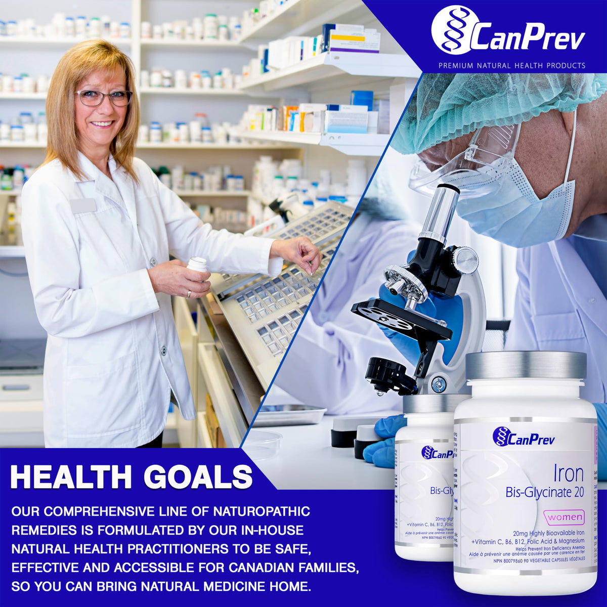 CanPrev Iron Bisglycinate Capsules, Magnesium, Vitamin C, 90 Capsules