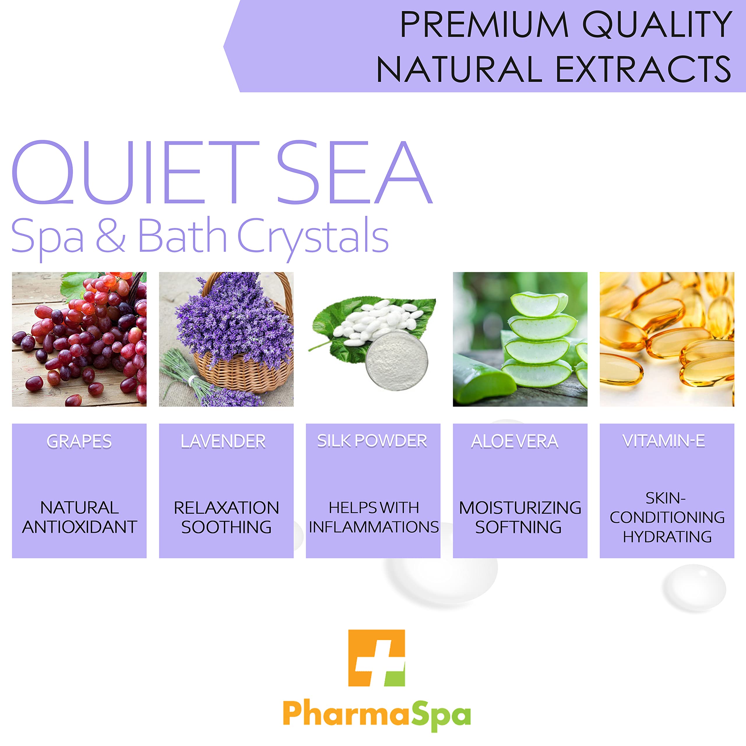 PharmaSpa Nature : Cristaux pour spa et bain aux extraits 100 % naturels – 385 g/13 oz – Sel de bain d'Epsom pour l'aromathérapie et la relaxation en spa – Sans gluten, sans parabènes, sans cruauté animale