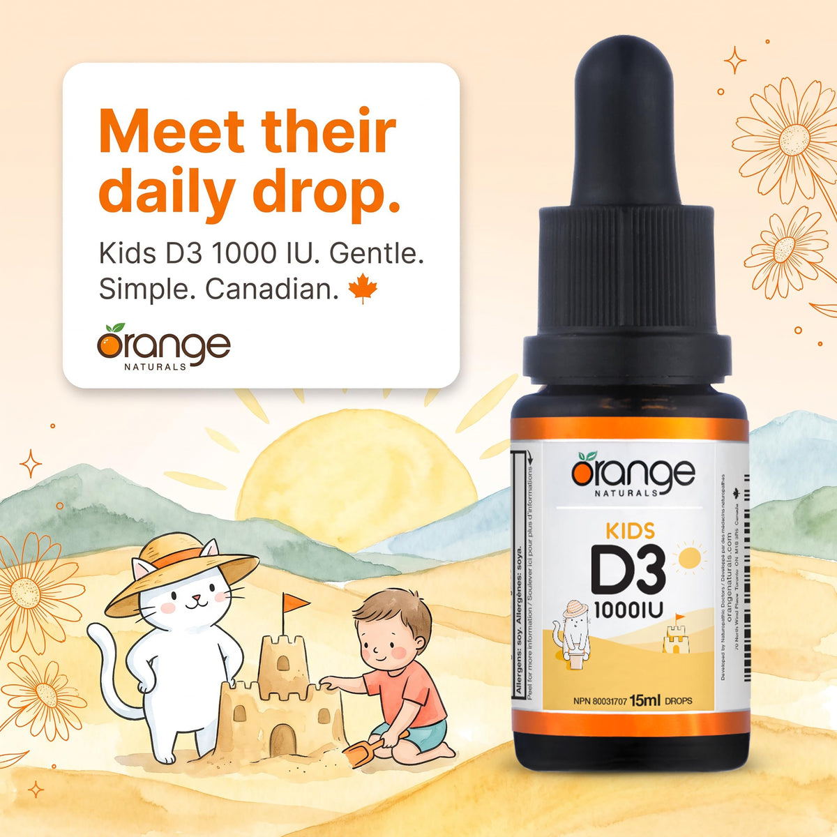 Orange Naturals Baby Liquid Vitamin D3 Drops, 1000 IU, MCT Oil, 15 ml