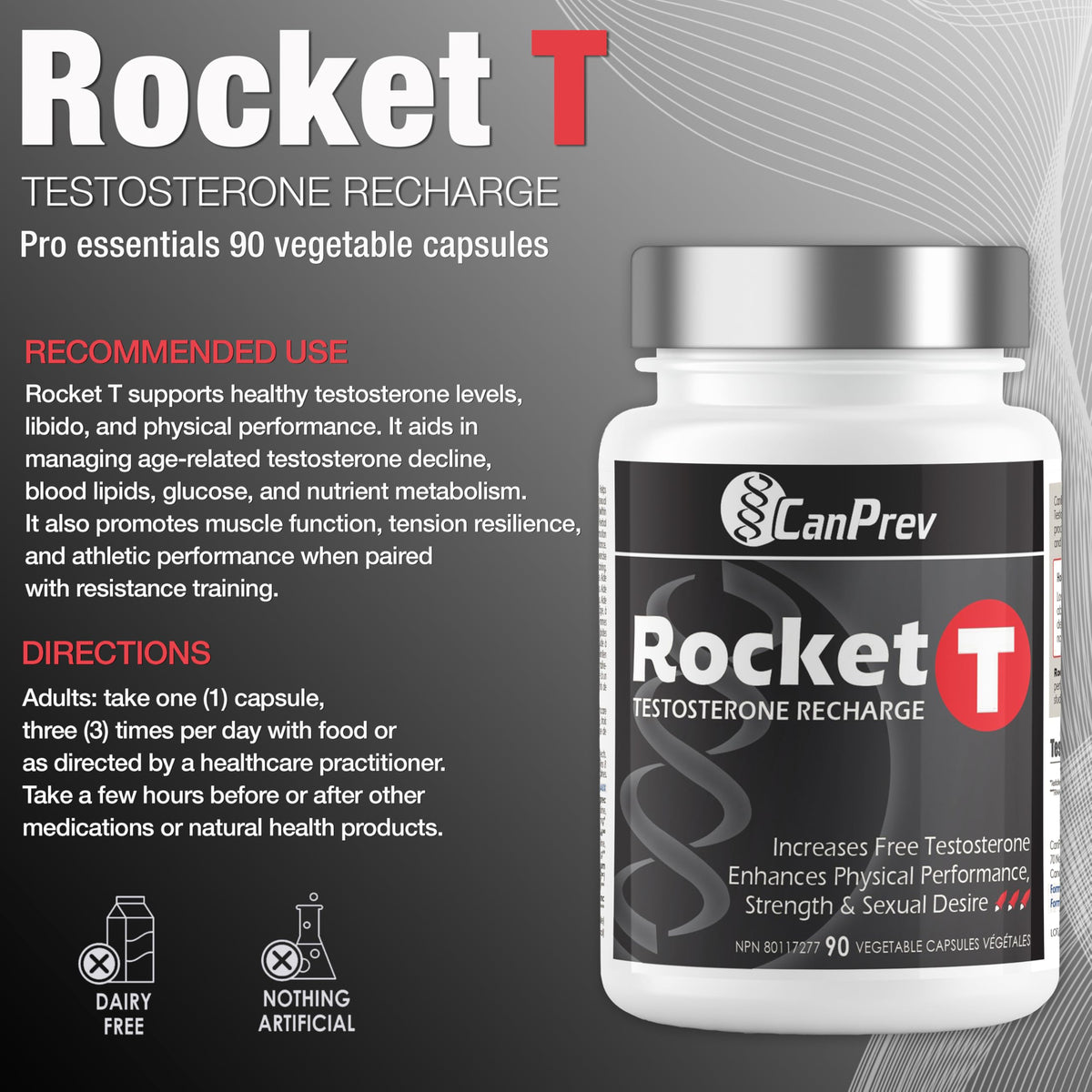 CanPrev Rocket T Caps, Men's Ashwagandha & Zinc, 90 Capsules, 30-Day Supply