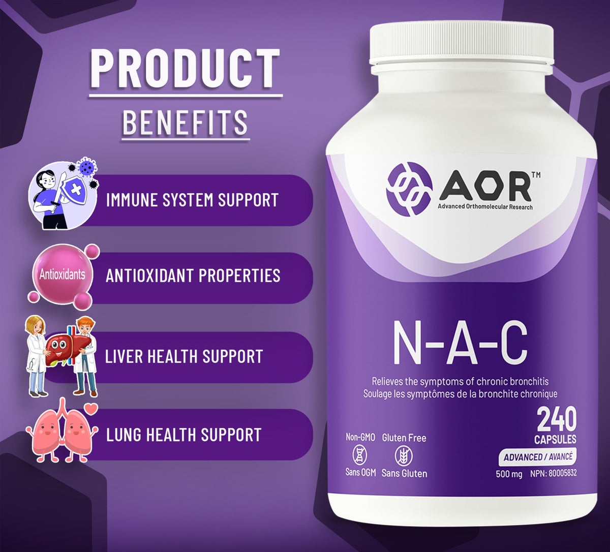 AOR NAC Supplement, N Acetyl Cysteine, 240 Capsules, 8-Month Supply