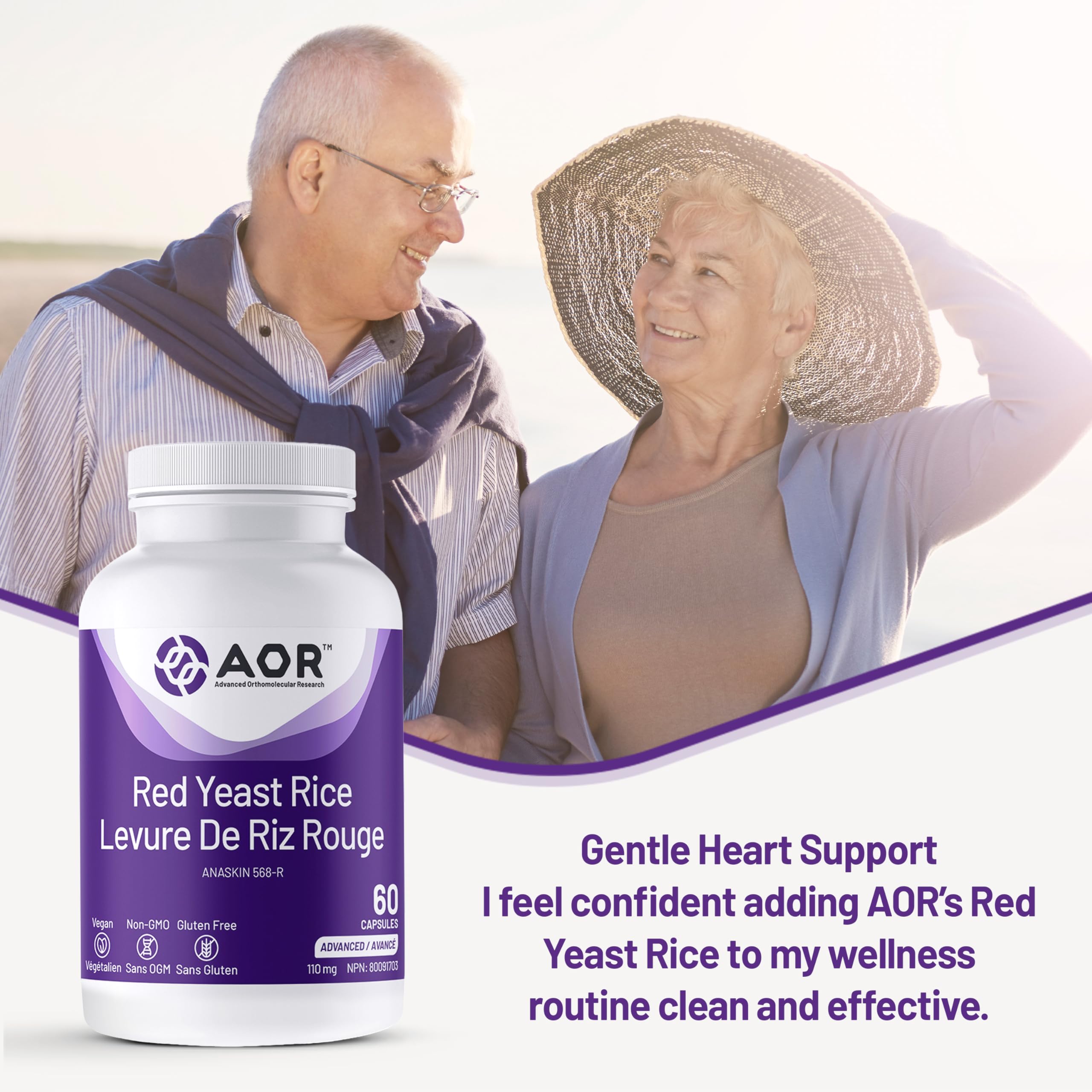 AOR Riz Rouge Fermenté 110mg, 60 gélules pour 60 jours - Extrait de levure fermentée avec antioxydants végétaux - Favorise l'équilibre du taux de cholestérol - Végan, Sans OGM et Sans Gluten