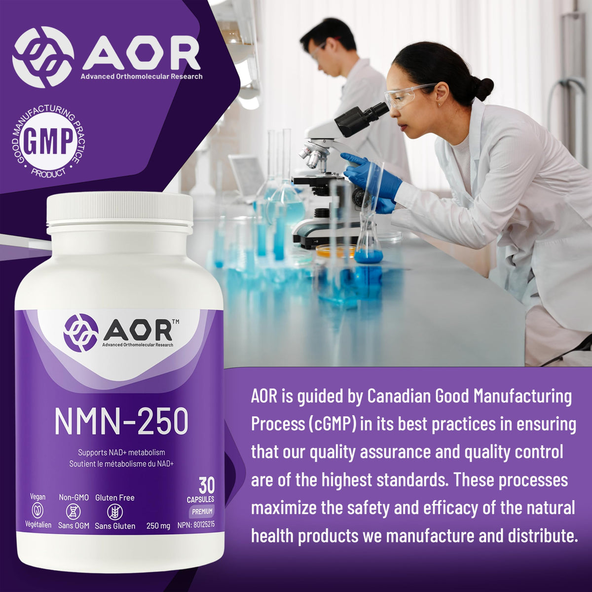 AOR NMN NAD, NMN Capsules, 250mg, Supports NAD+ Metabolism, 30 Day Supply