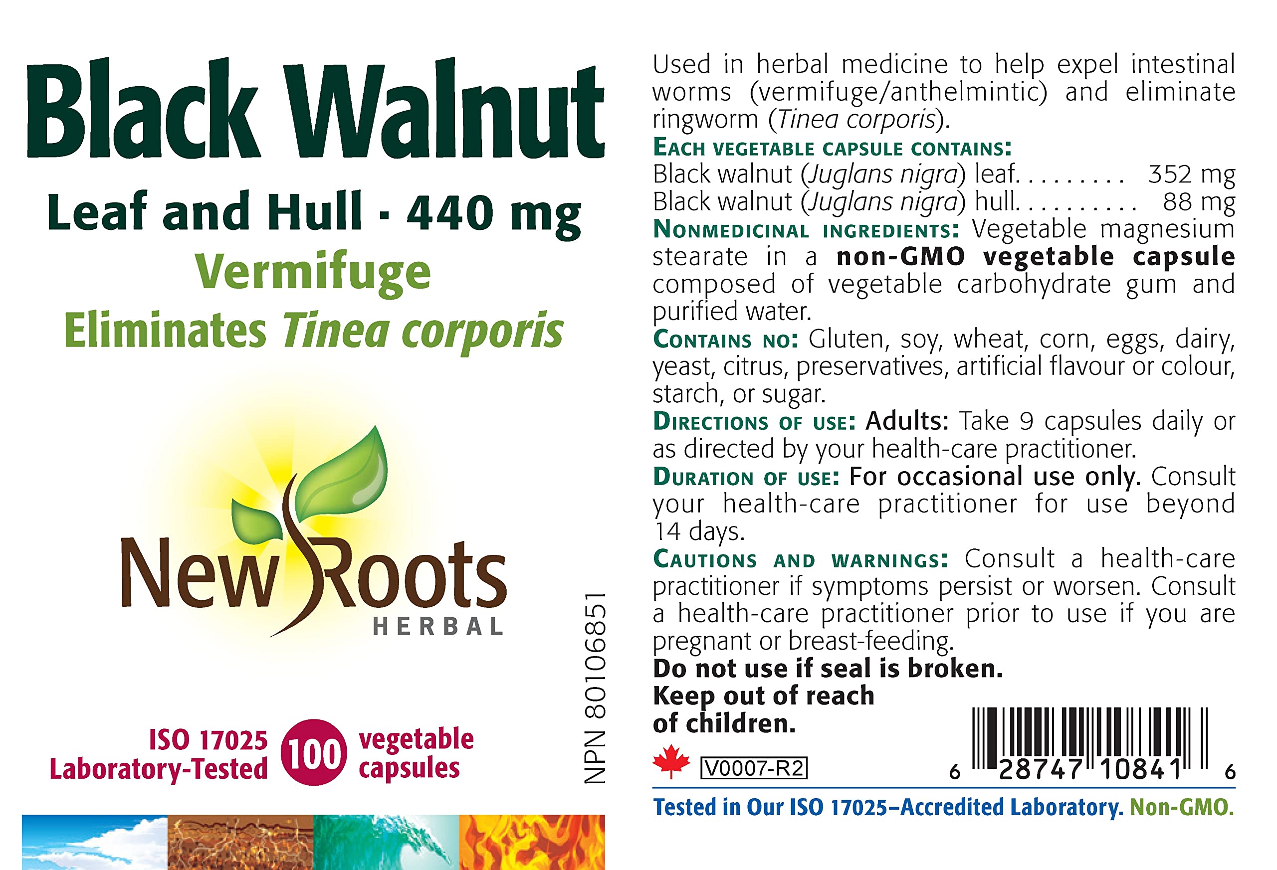 New Roots Herbal - Feuille et coque de noyer noir 440 mg, 100 capsules - Complément de soutien digestif pour l'équilibre intérieur et la régularité - Formule à base de plantes sans gluten et douce - Facile à avaler