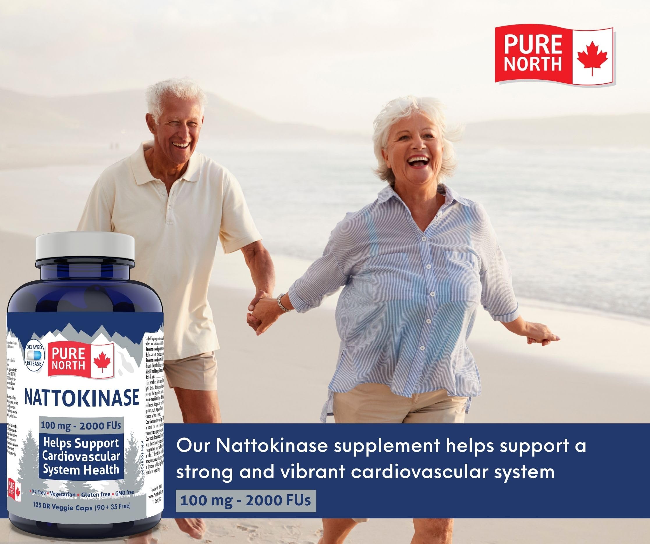 Pure North Naturals - Complément Nattokinase, 100mg, 2000 FU, 125 Capsules, Approvisionnement de 125 jours, Végétarien et Sans Gluten, Haute Puissance pour la Santé Cardiovasculaire, Soutien Enzymatique pour le Cœur et la Circulation
