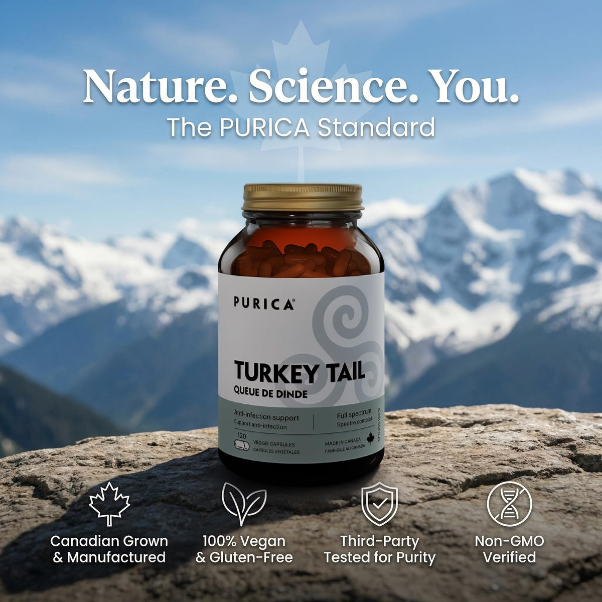 PURICA Turkey Tail Mushroom Supplement 500mg, 120 Capsules, 30 Day Supply