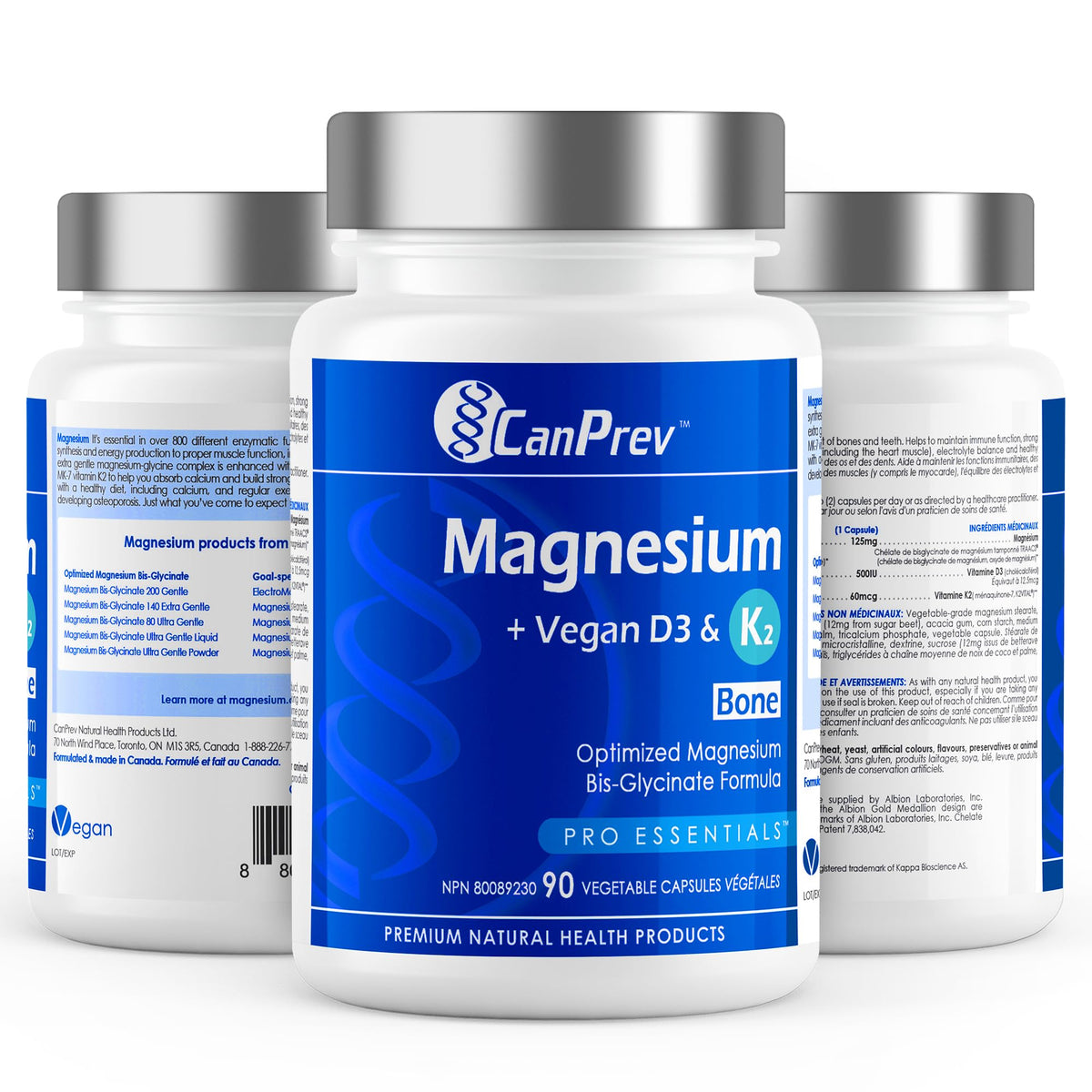 CanPrev Magnesium Bisglycinate Caps, Vitamin D3 K2, 90 Caps, 45-Day Supply