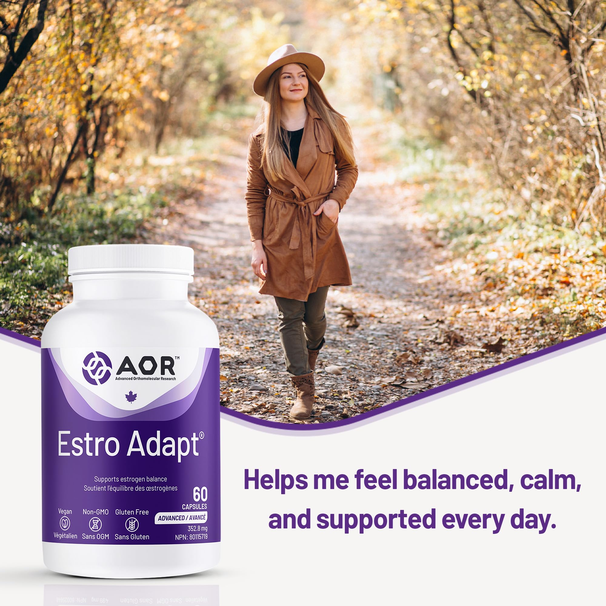 AOR Estro Adapt 60 gélules – Approvisionnement de 30 jours – Complément d'équilibre hormonal avec DIM, D-glucarate de calcium et choline, soutient la fonction hépatique, végétalien, sans OGM et sans gluten – Équilibre d'œstrogènes pour les femmes