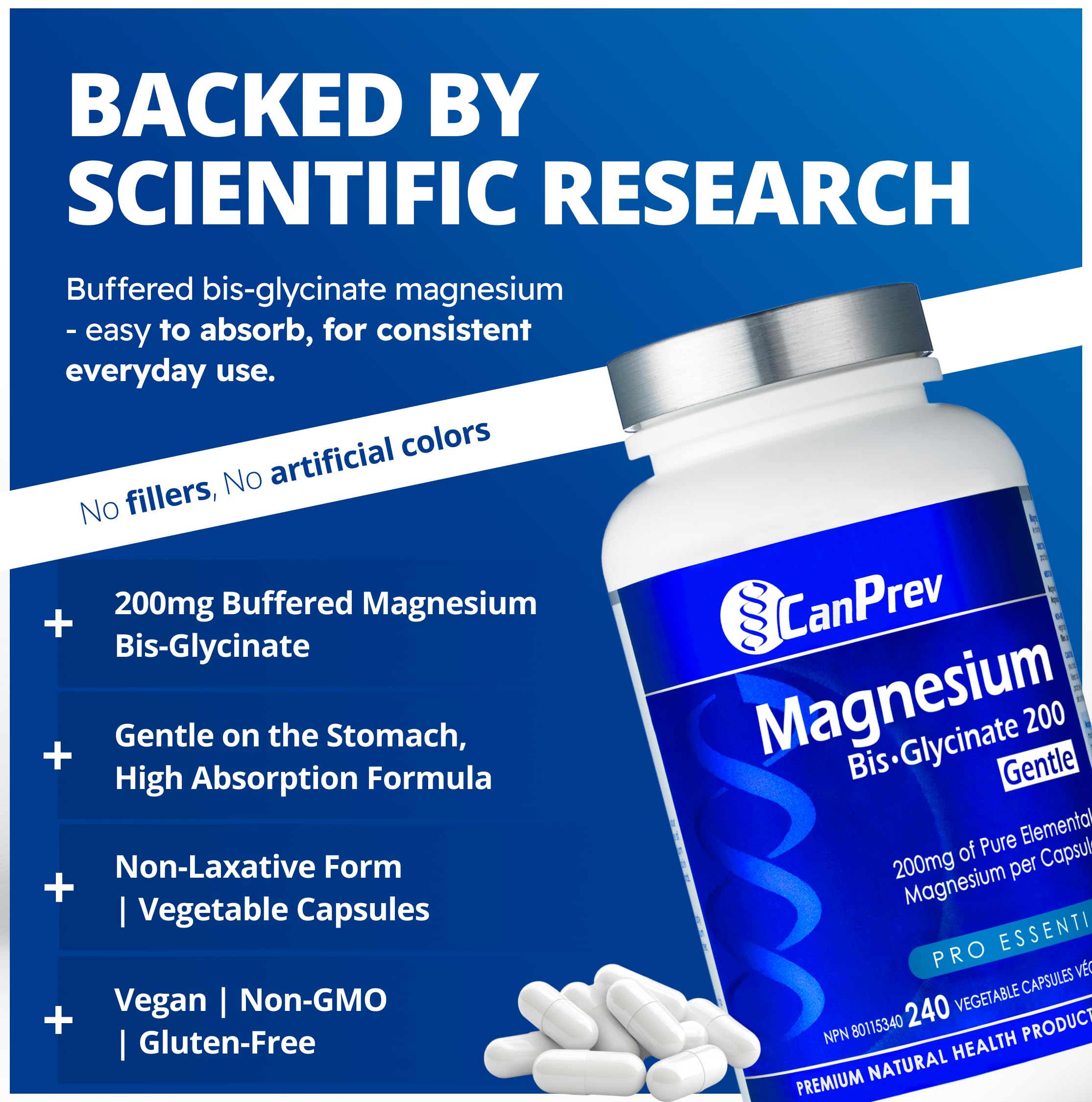 CanPrev - Bisglycinate de magnésium pur 200mg (Doux) | Supplément complexe de chélate élémentaire | Idéal pour les os, les articulations, la digestion, la constipation et un meilleur sommeil | Végétalien