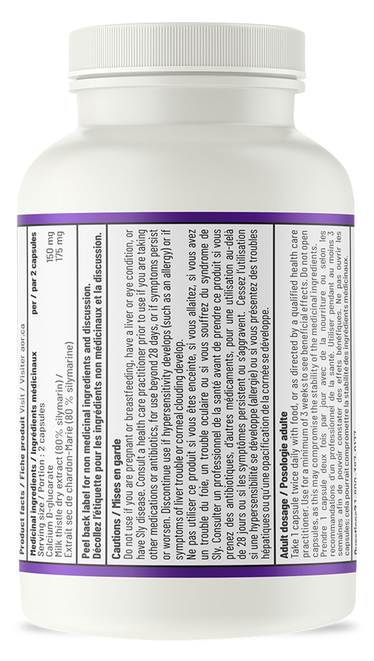 AOR Calcium D Glucarate Milk Thistle, Liver Support, 80% Silymarin, 60 Caps
