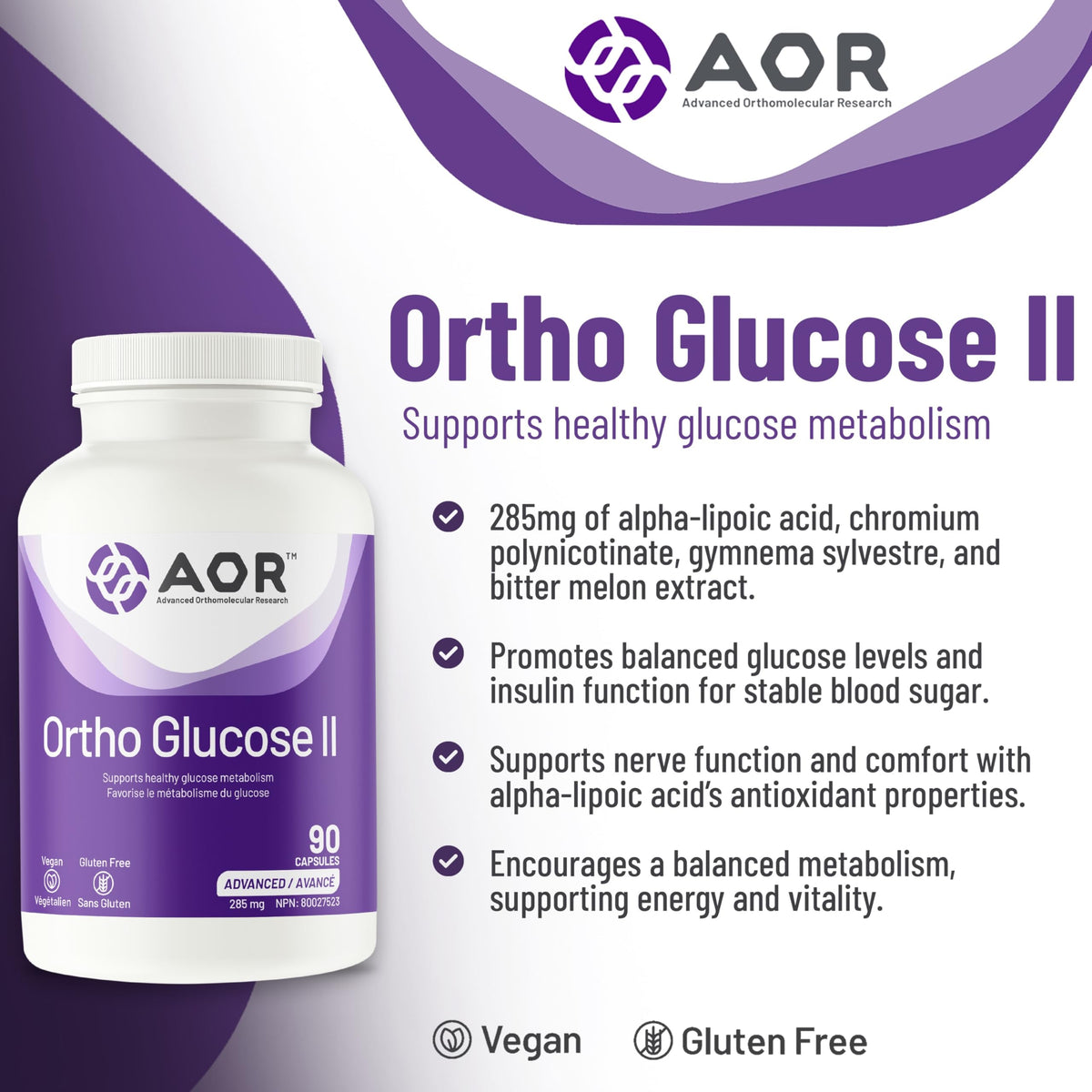 AOR Ortho Glucose II, Chromium, Gymnema Sylvestre, Gluten Free, 90 Capsules