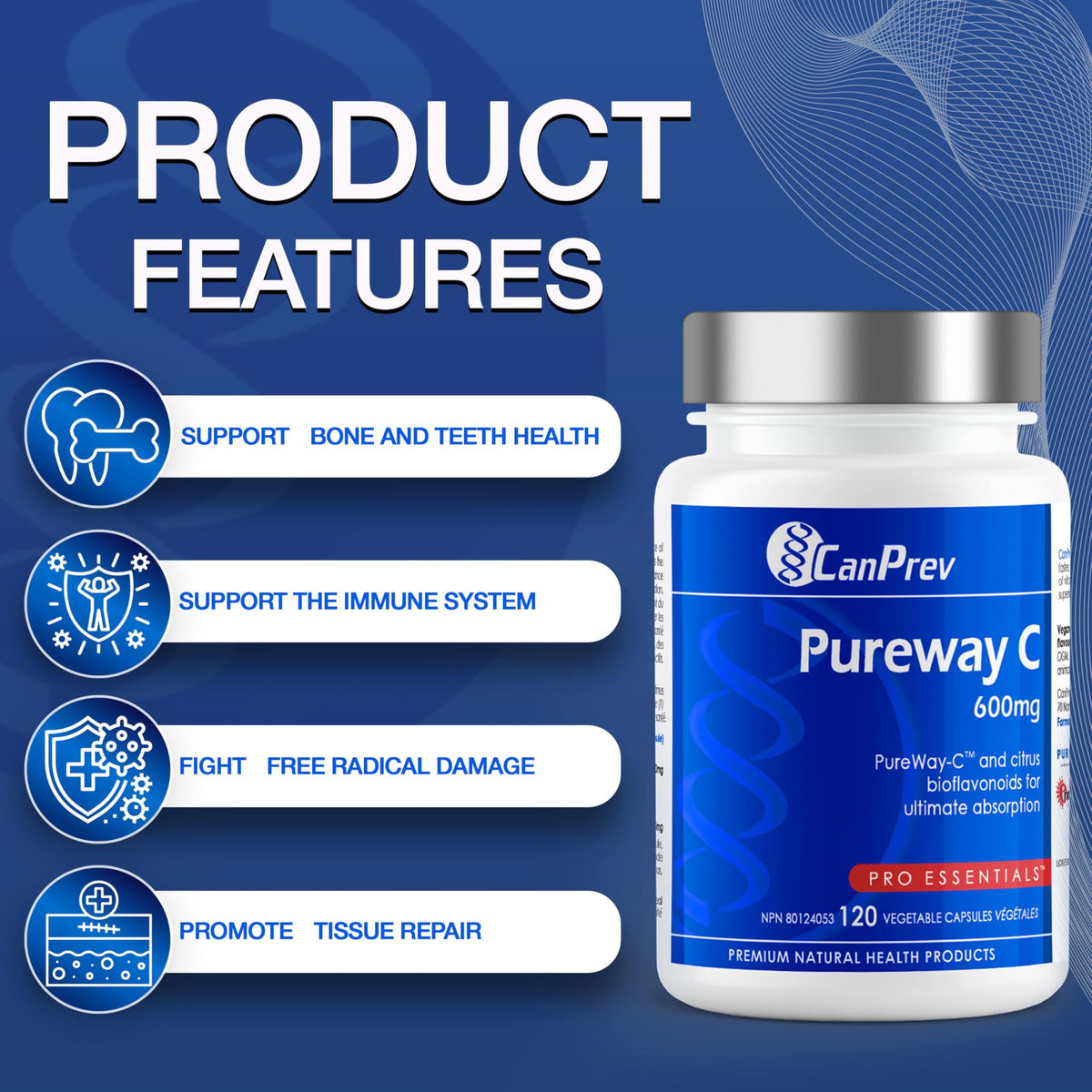 CanPrev Pureway C, Vitamin C Capsules, 600mg, 120 Capsules, 120 Day Supply