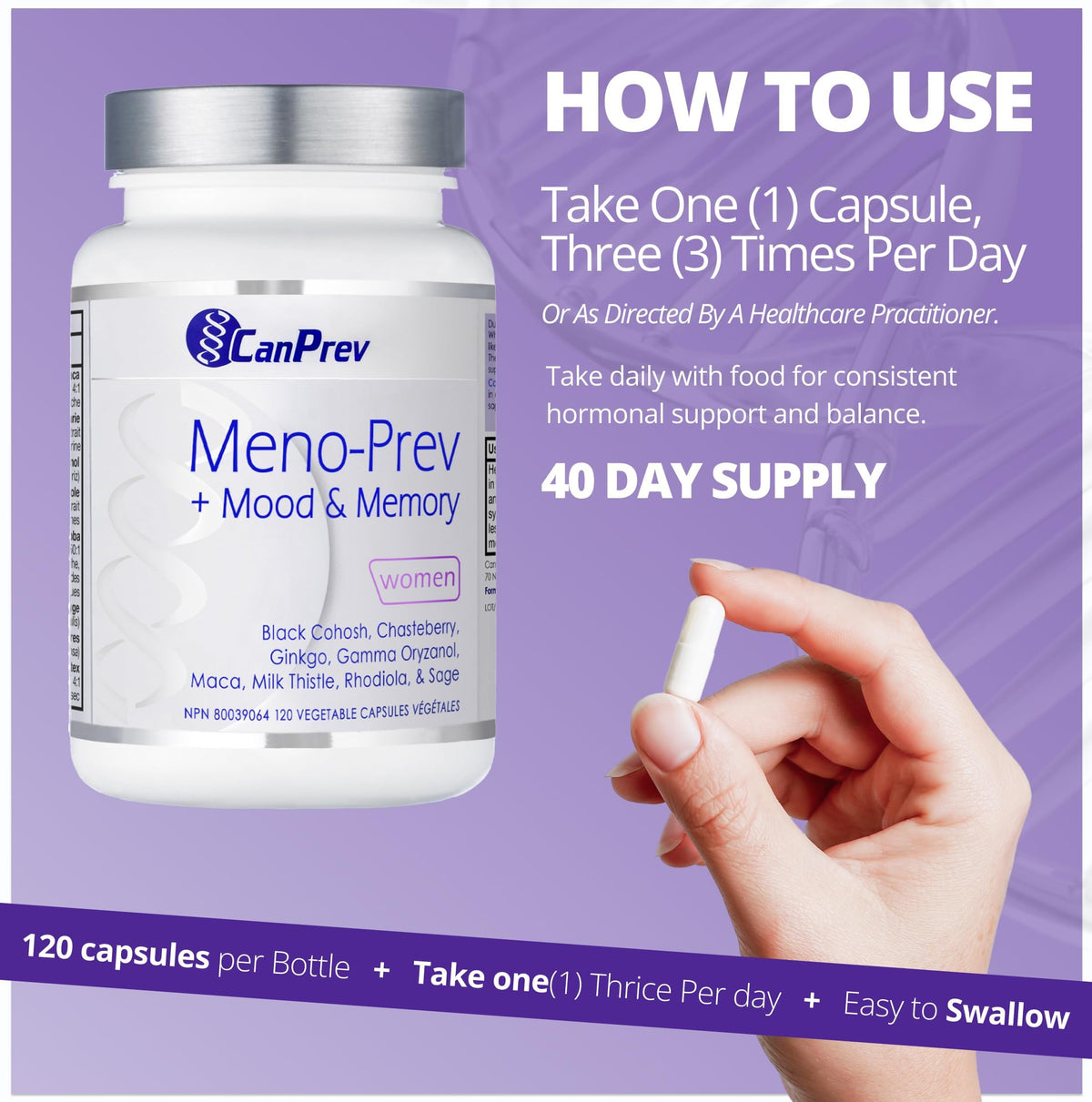 CanPrev Meno Prev Mood & Memory, Black Cohosh, 120 Capsules, 40 Day Supply