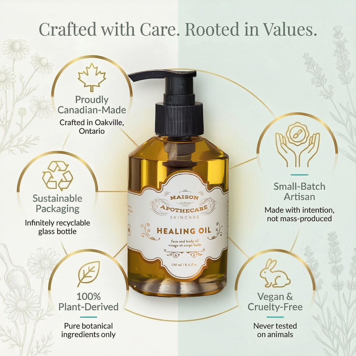 Maison Apothecare Healing Oil Grande 190ml, Multi-Use Avocado, Argan & Neroli, Botanical Blend for Face, Body & Hair, Lightweight Canadian-Made Moisturizer